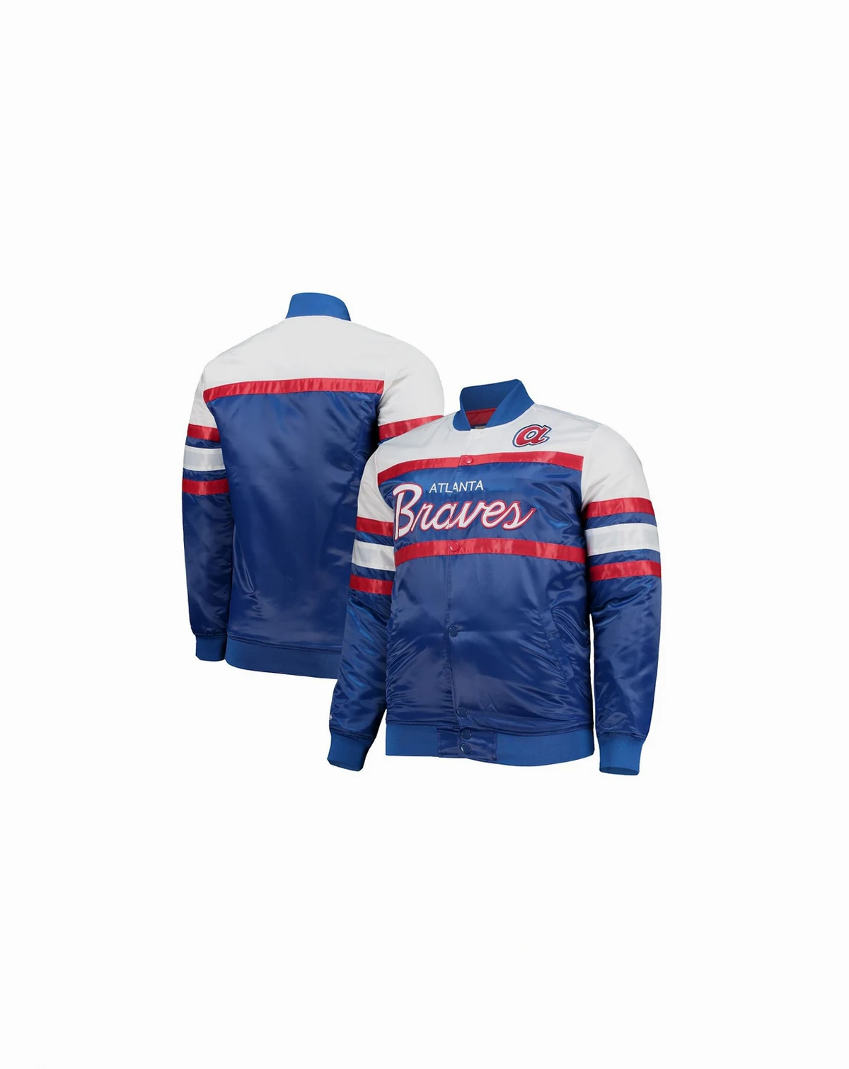 Men's Navy, Red Atlanta Braves Big and Tall Coaches Satin Full-Snap Jacket