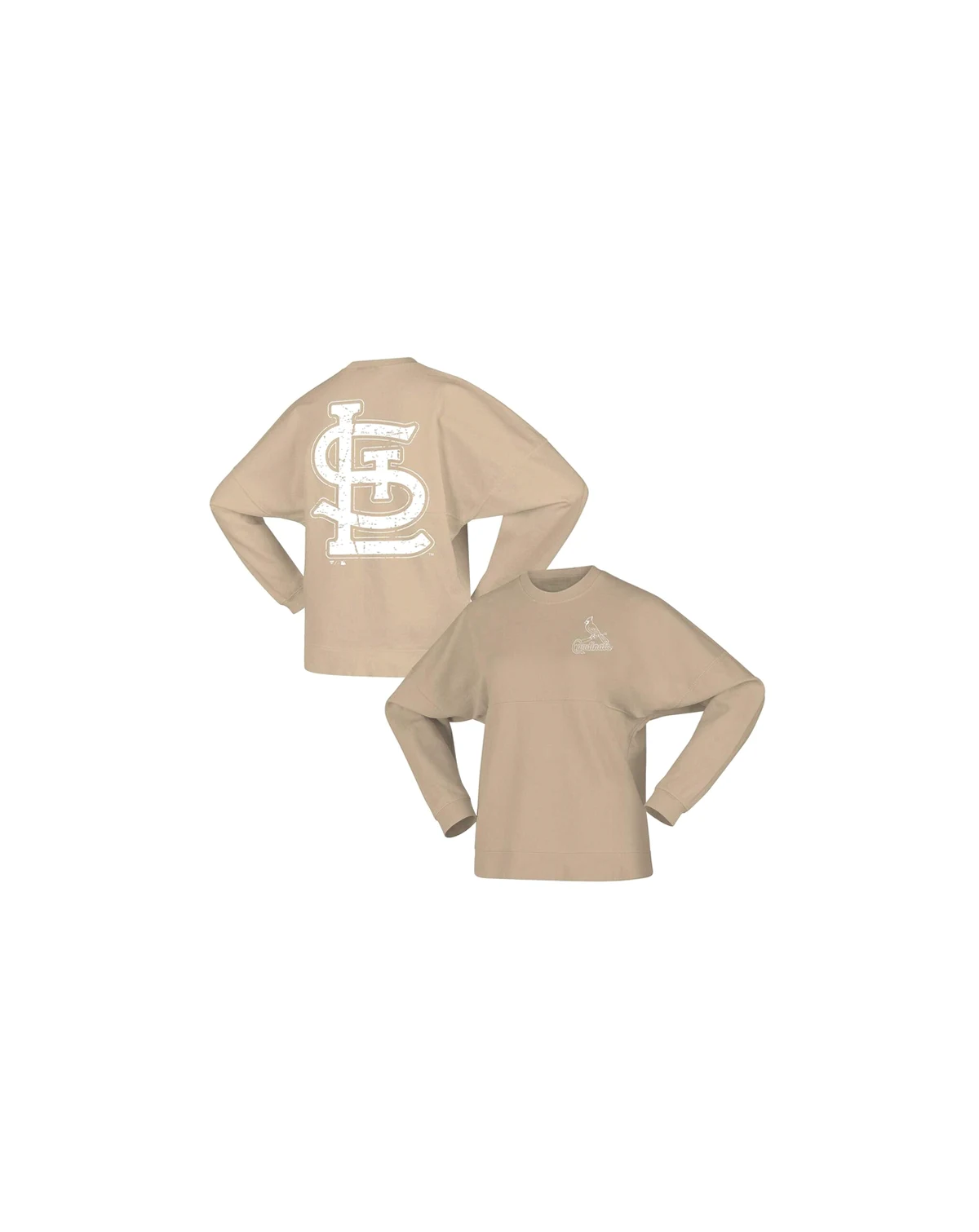 Women's Tan Distressed St. Louis Cardinals Branded Fleece Pullover Sweatshirt