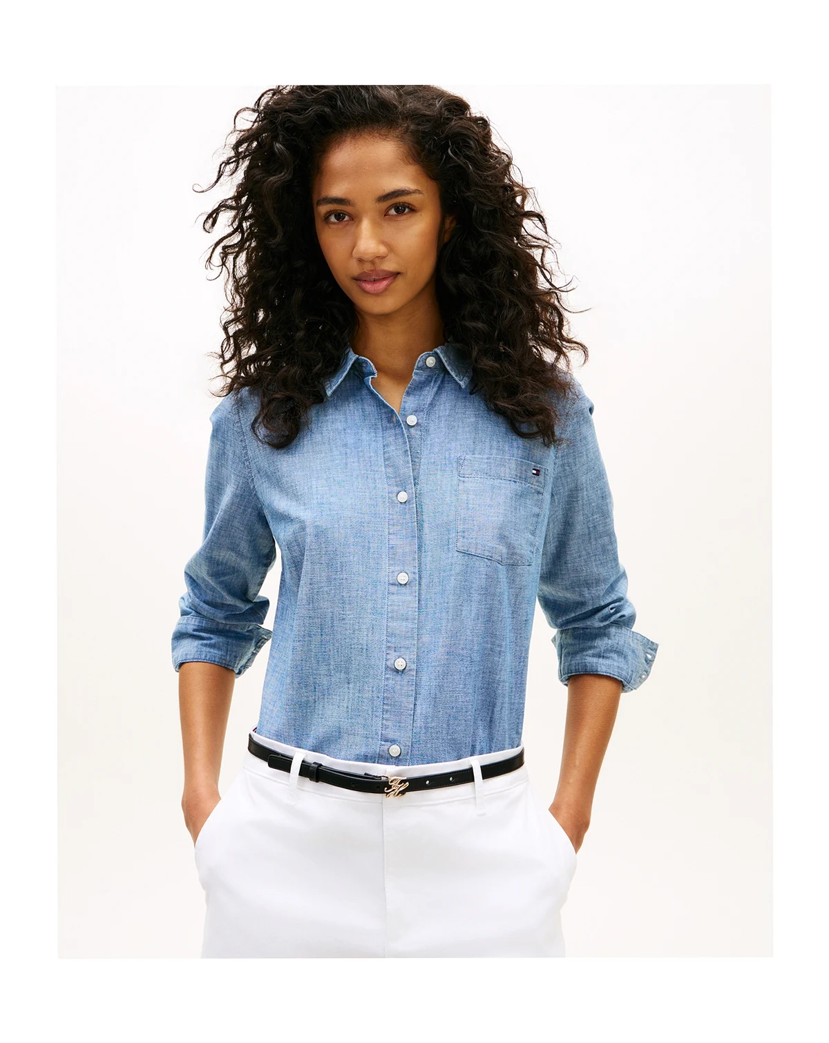 Women's Chambray Roll-Tab Long-Sleeve Shirt