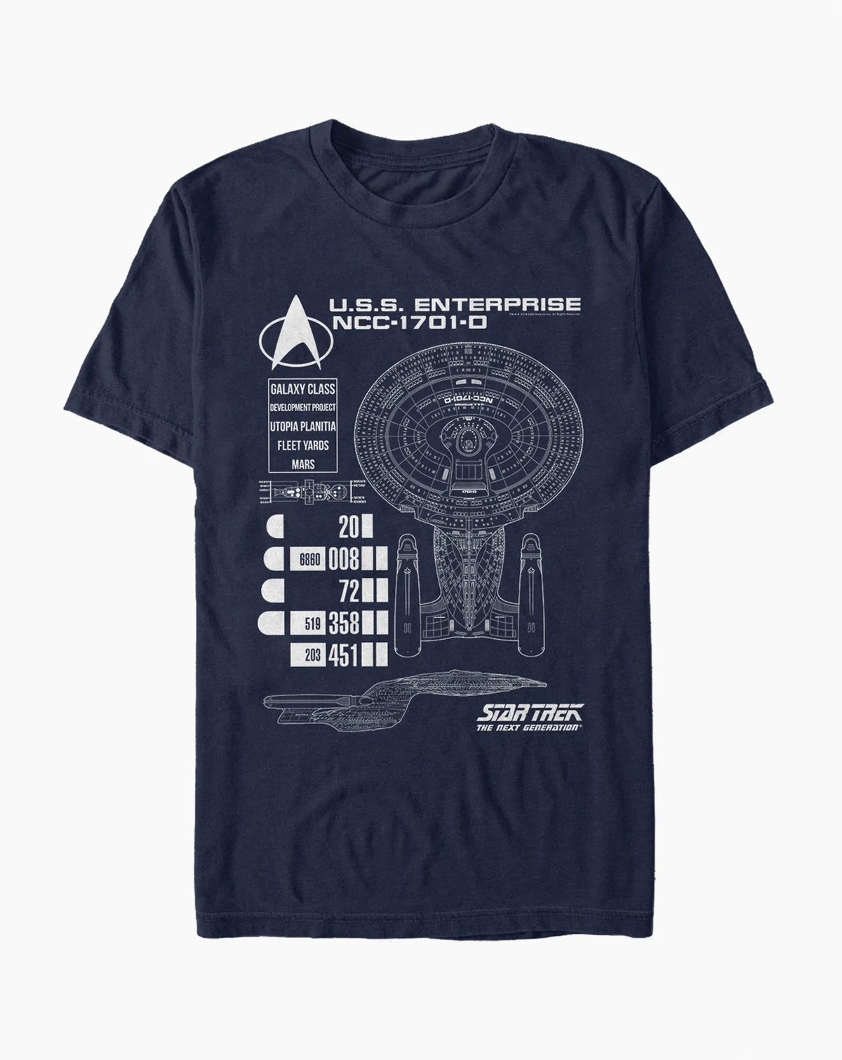 Star Trek Men's The Next Generation U.S.S. Enterprise Ncc-1701-D Schematic Short Sleeve T-Shirt