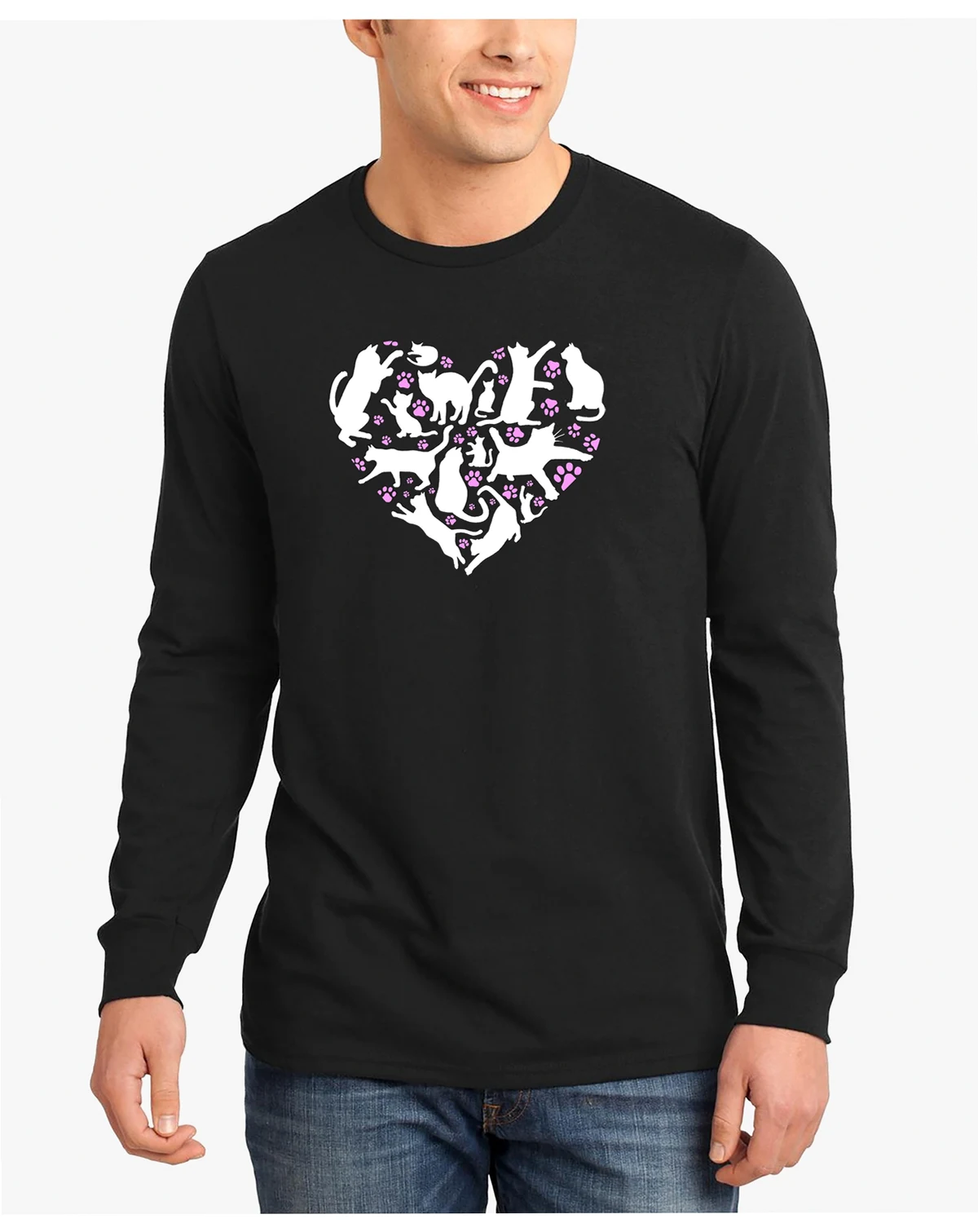 Men's Cat Heart Word Art Long Sleeve T-Shirt