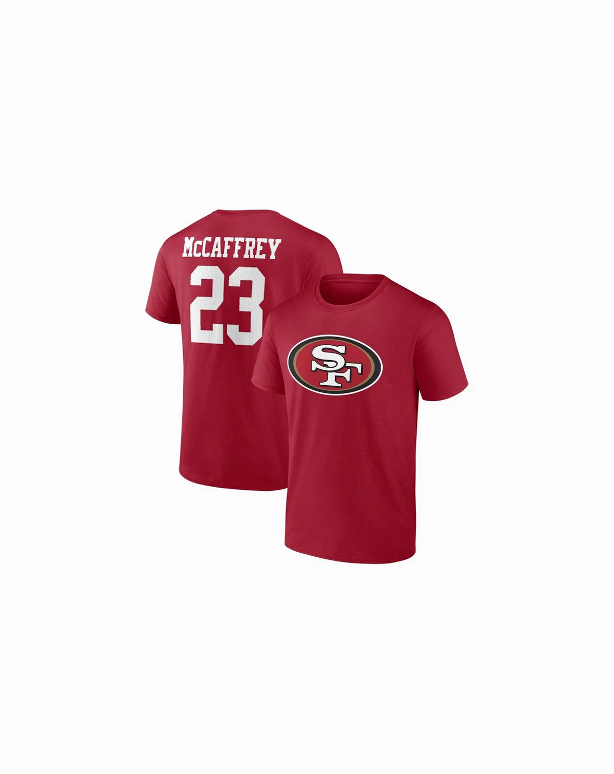 Men's Christian McCaffrey Scarlet San Francisco 49ers Player Icon Name and Number T-shirt