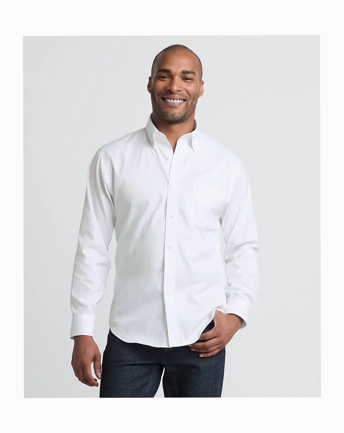 Men's Traditional Fit Solid No Iron Supima Pinpoint Buttondown Collar Dress Shirt