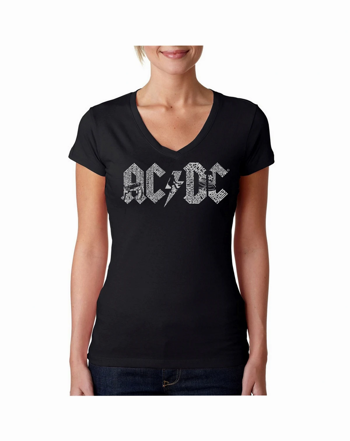 Women's AC/DC Word Art V-Neck T-Shirt