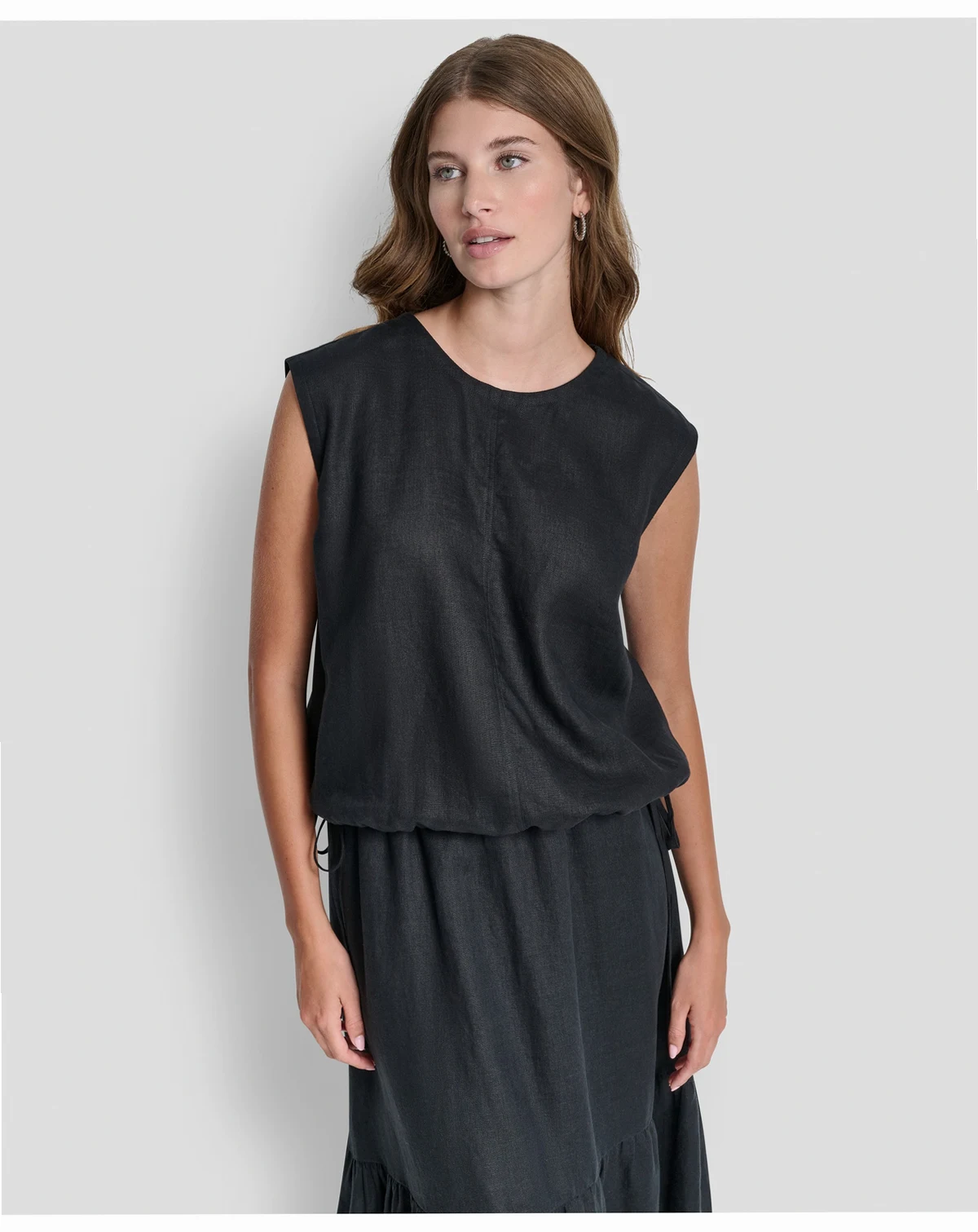 Women's Linen Drawstring Hem Sleeveless Top