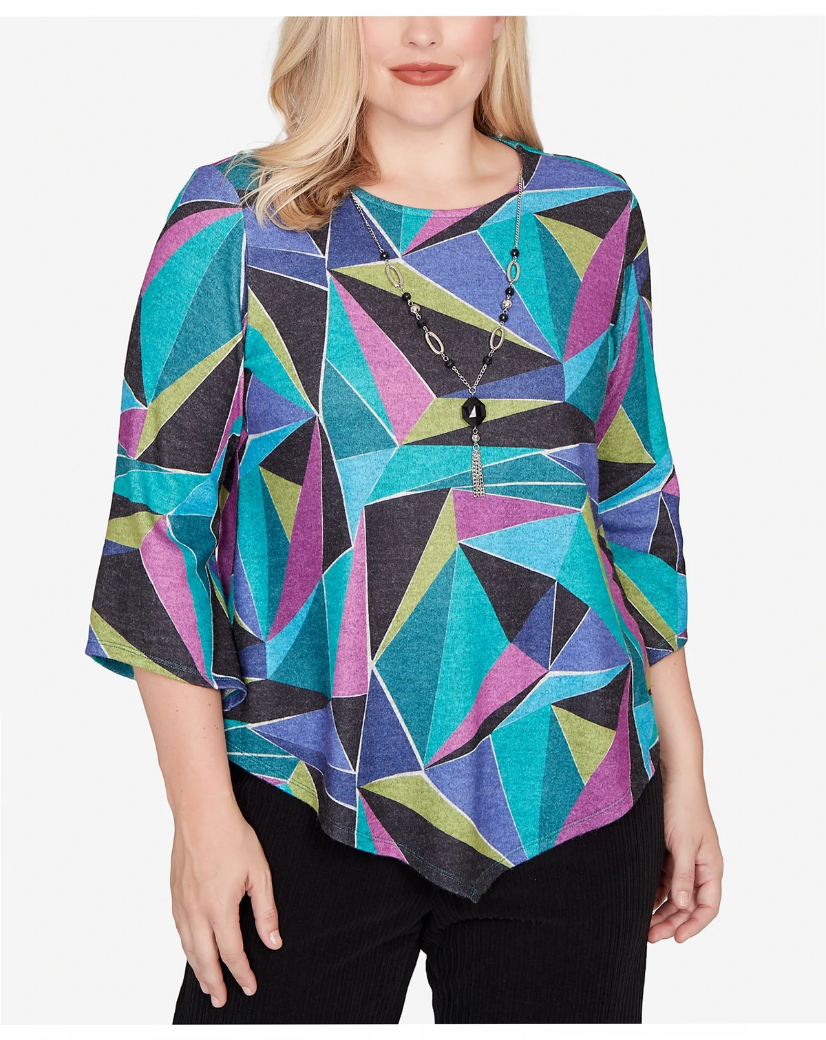 Women's Lake Champlain Abstract Stained Glass Top with Necklace
