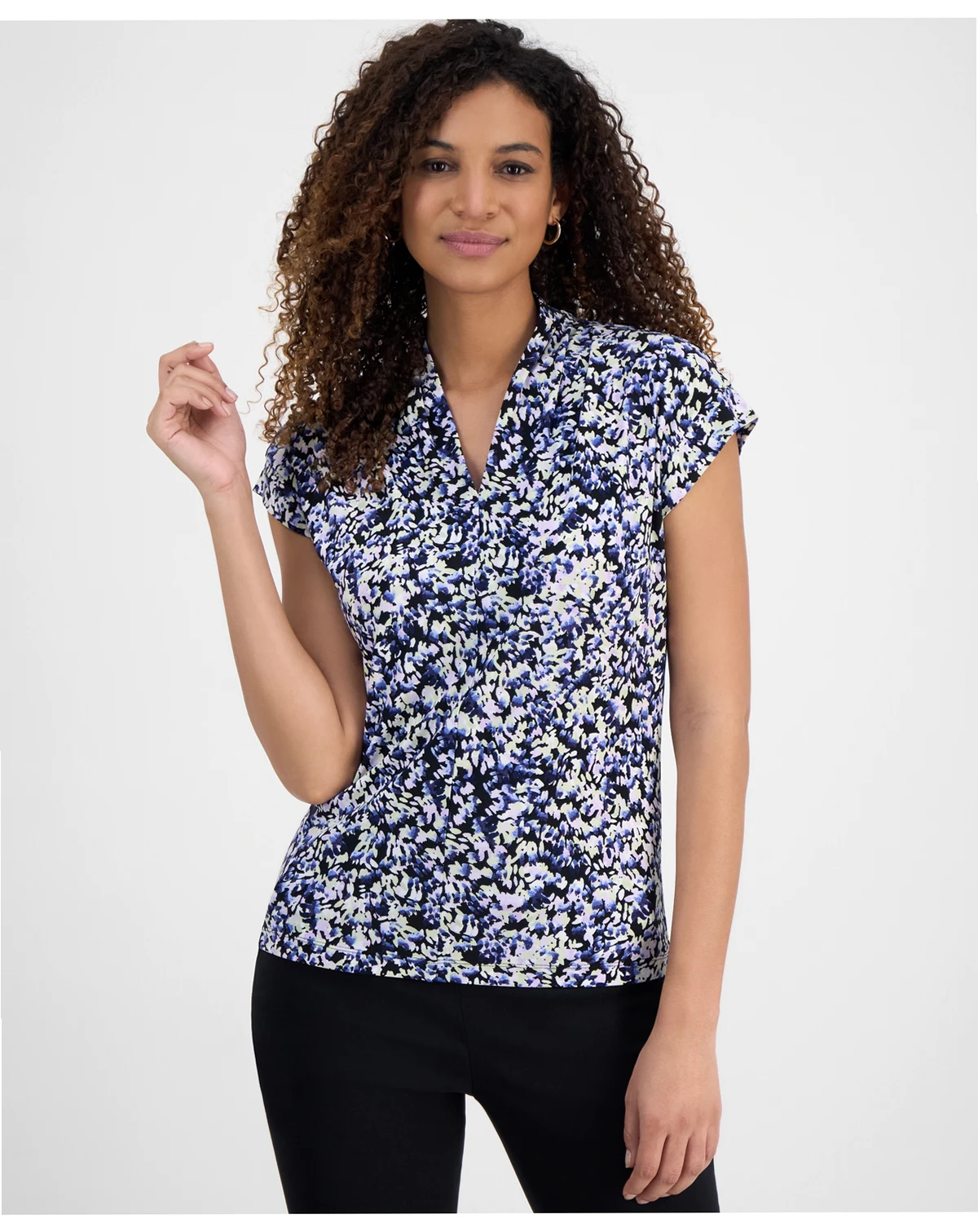 Women's Floral Pattern V-Neck Top, Regular & Petite