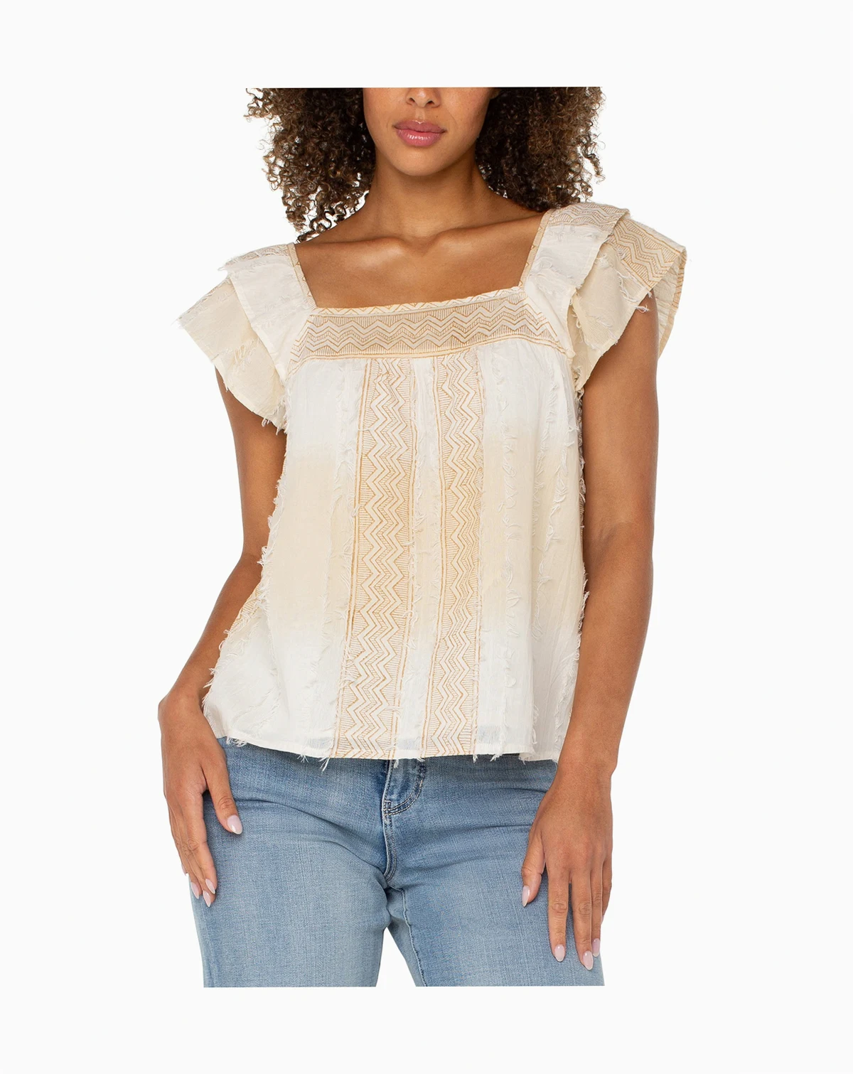 Petite Cotton Frayed Square-Neck Top
