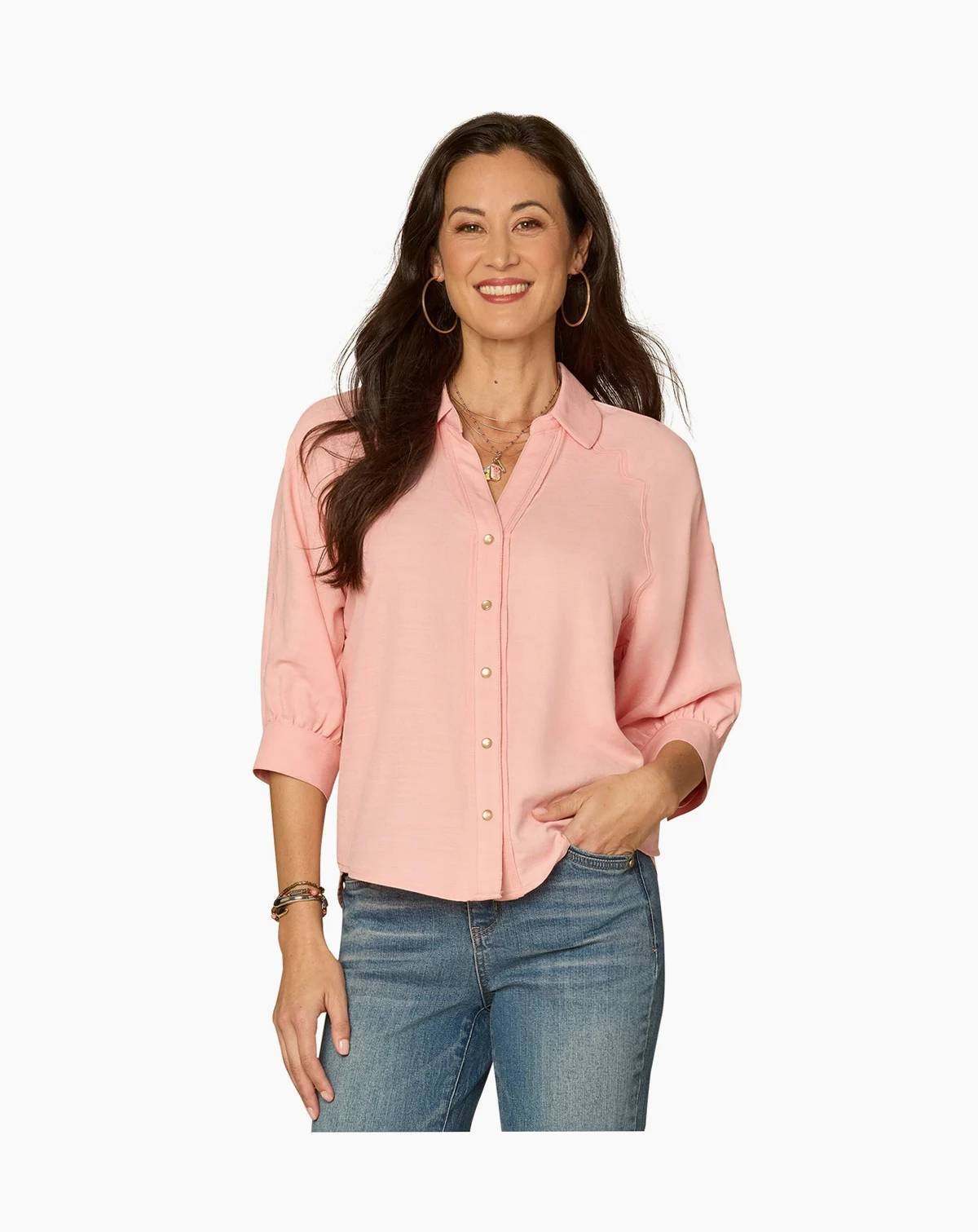 Women's Scallop Edge Collared Shirt
