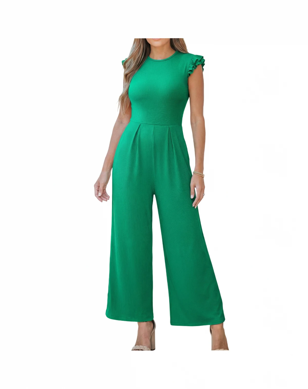 Women's Crew Neck Zipper Closure Jumpsuit