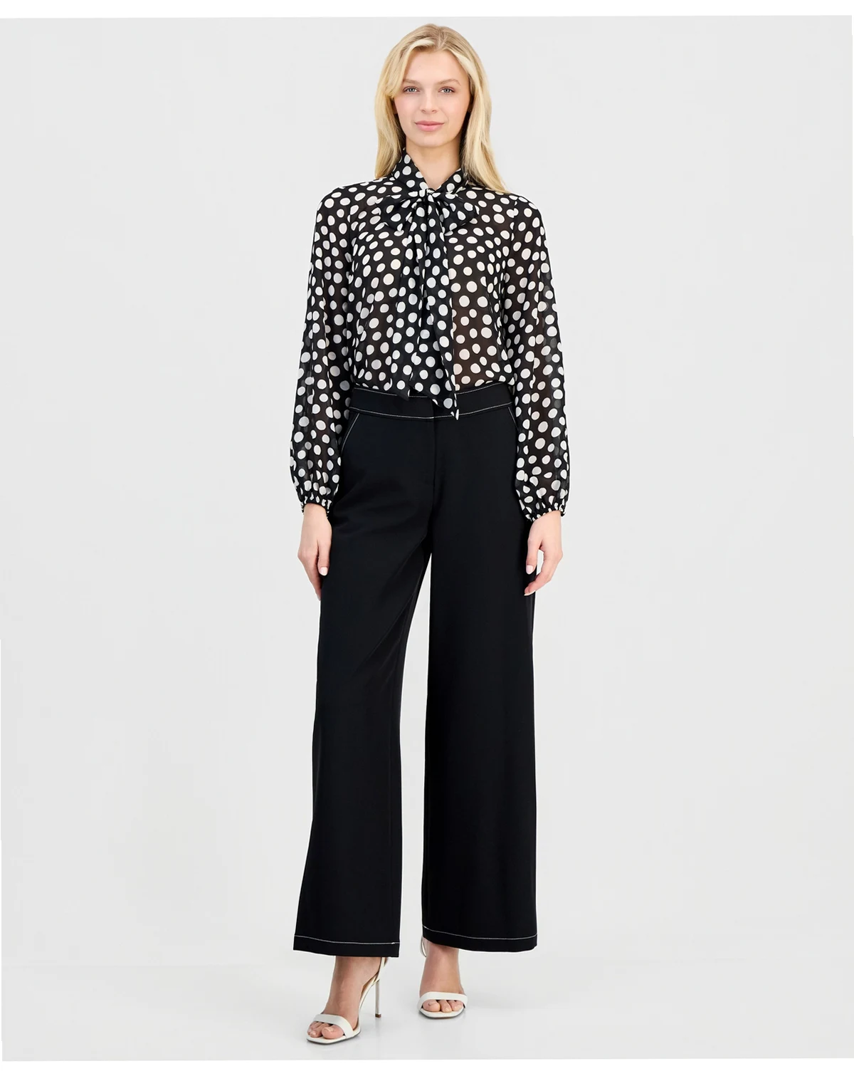 Women's Topstitch-Trim Wide-Leg Pants
