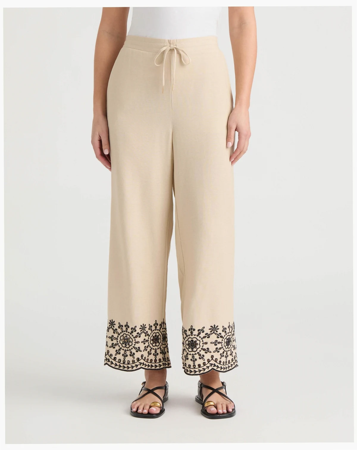 Women's Pull-On Cropped Pant with Embroidered Hem