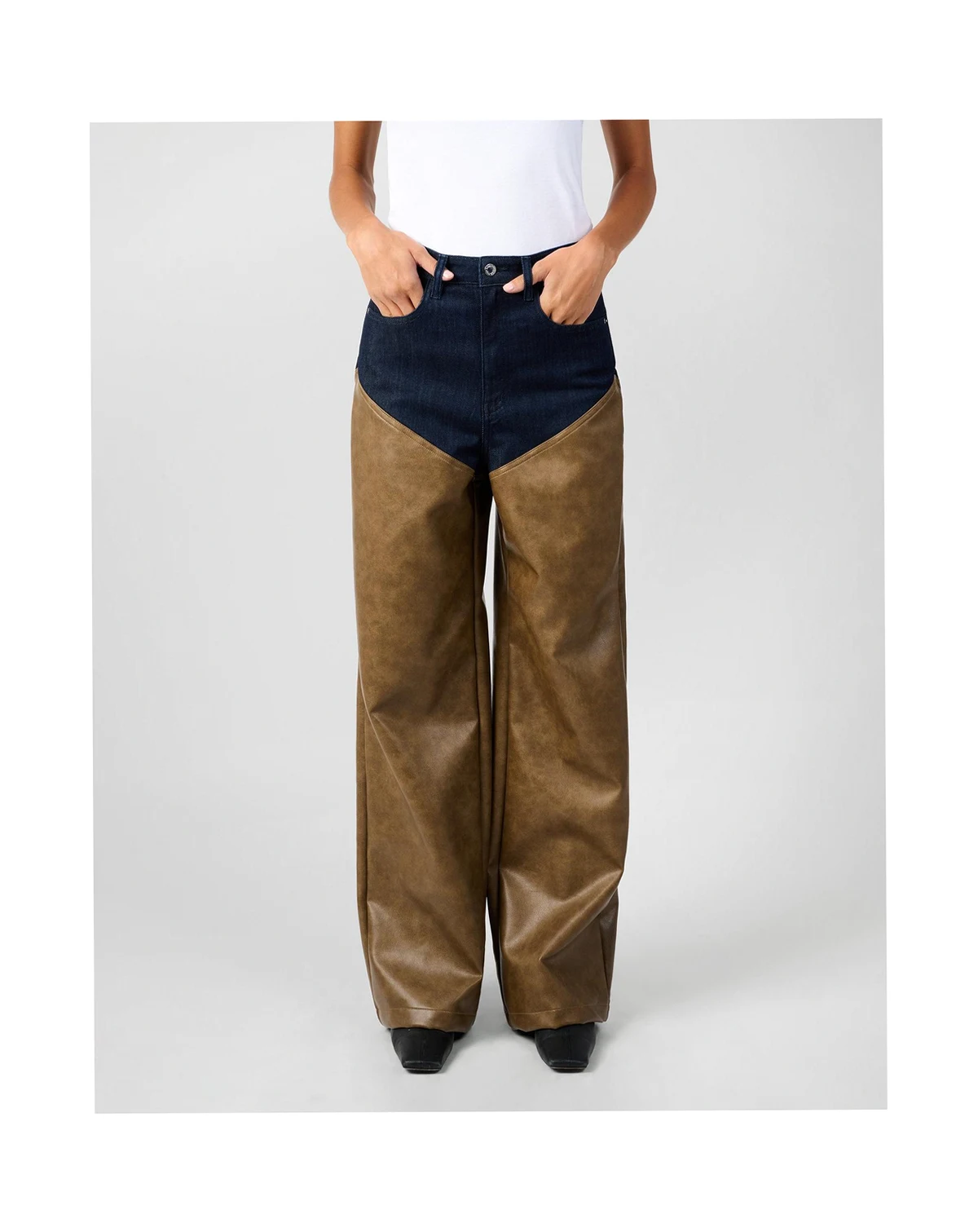 Women's Mid Rise Straight Leg Two Toned Pants
