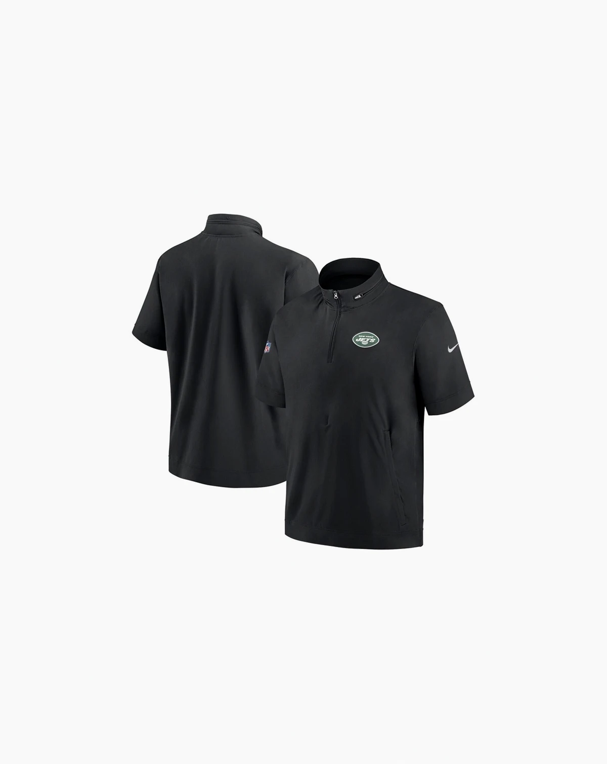 Men's Black New York Jets Sideline Coach Short Sleeve Hoodie Quarter-Zip Jacket