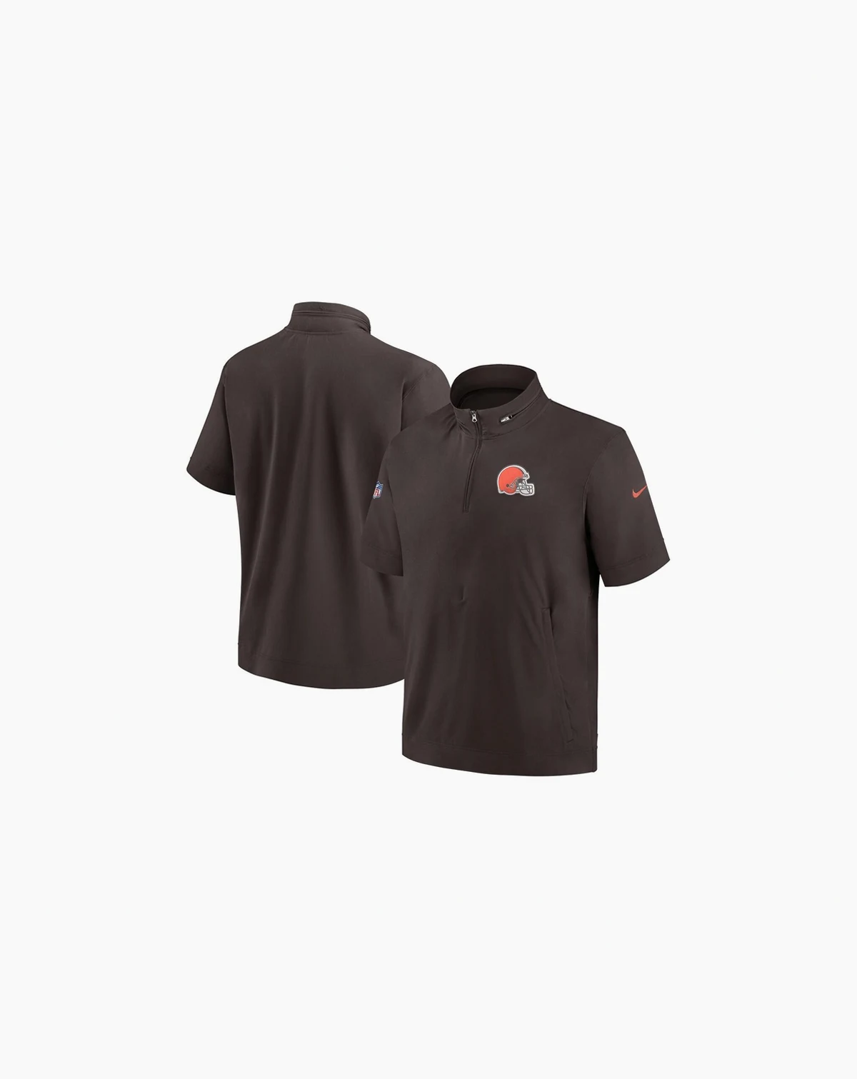 Men's Brown Cleveland Browns Sideline Coach Short Sleeve Hoodie Quarter-Zip Jacket