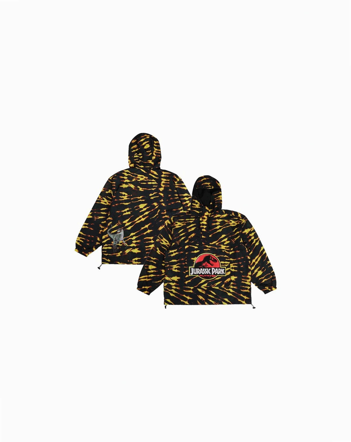 Men's Black Jurassic Park Raptor Tie-Dye Hoodie Half-Zip Anorak Jacket