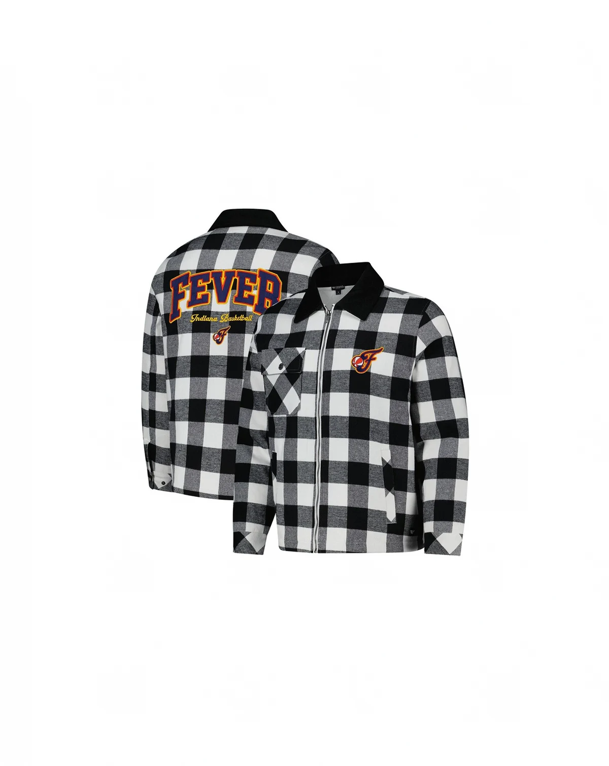 Men's and Women's Black/White Indiana Fever Flannel Full-Zip Shacket