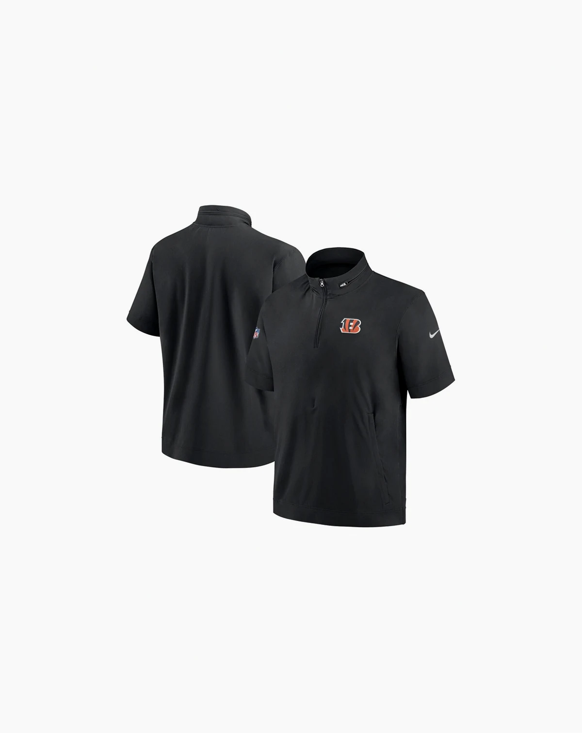 Men's Black Cincinnati Bengals Sideline Coach Short Sleeve Hoodie Quarter-Zip Jacket