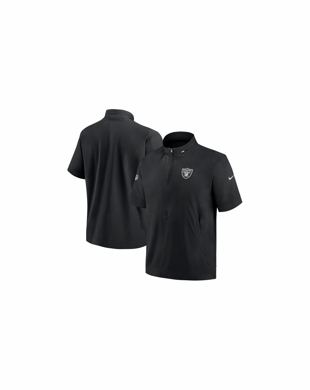 Men's Black Las Vegas Raiders Sideline Coach Short Sleeve Hoodie Quarter-Zip Jacket