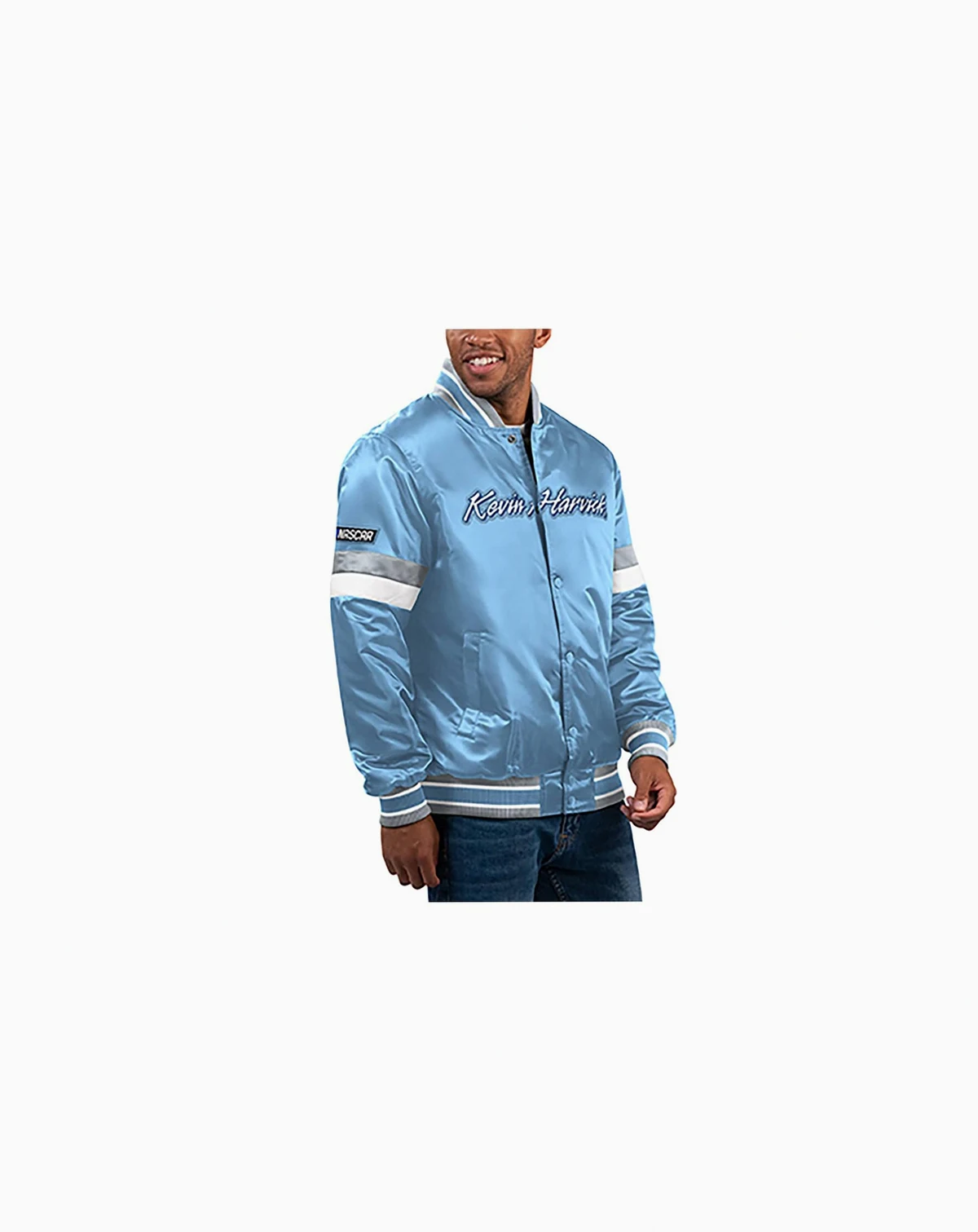 Men's Light Blue Kevin Harvick Home Game Full-Snap Varsity Jacket