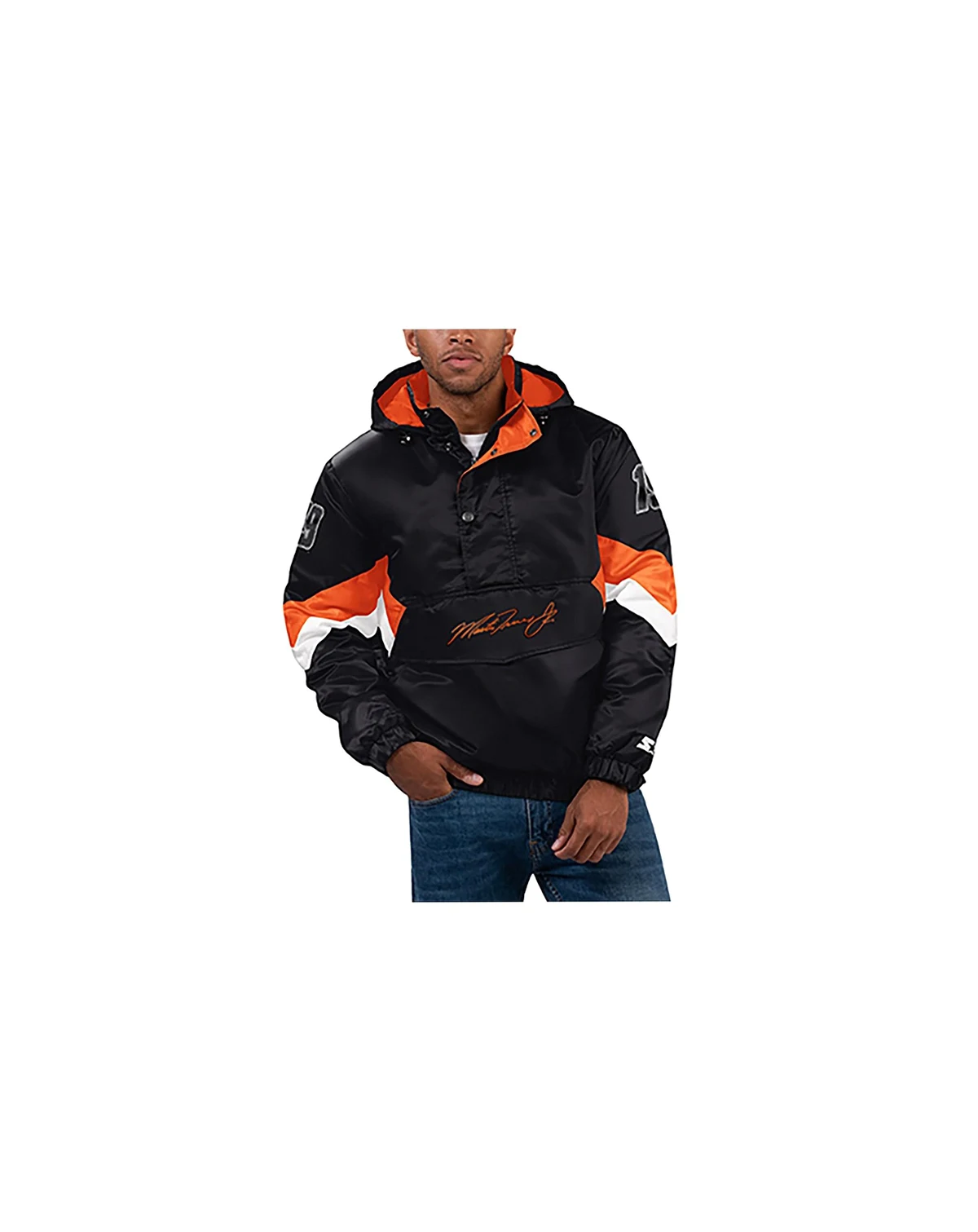 Men's Black Martin Truex Jr Home Team Satin Half-Zip Hoodie Jacket