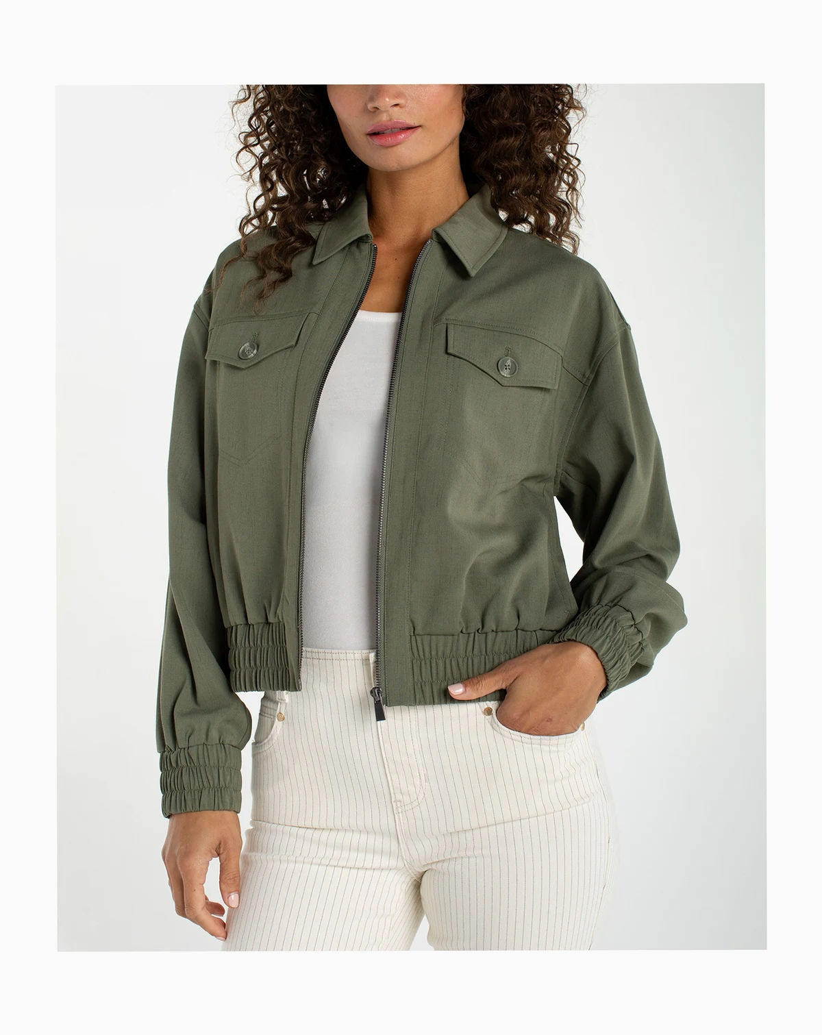 Petite Collared Zip-Front Jacket