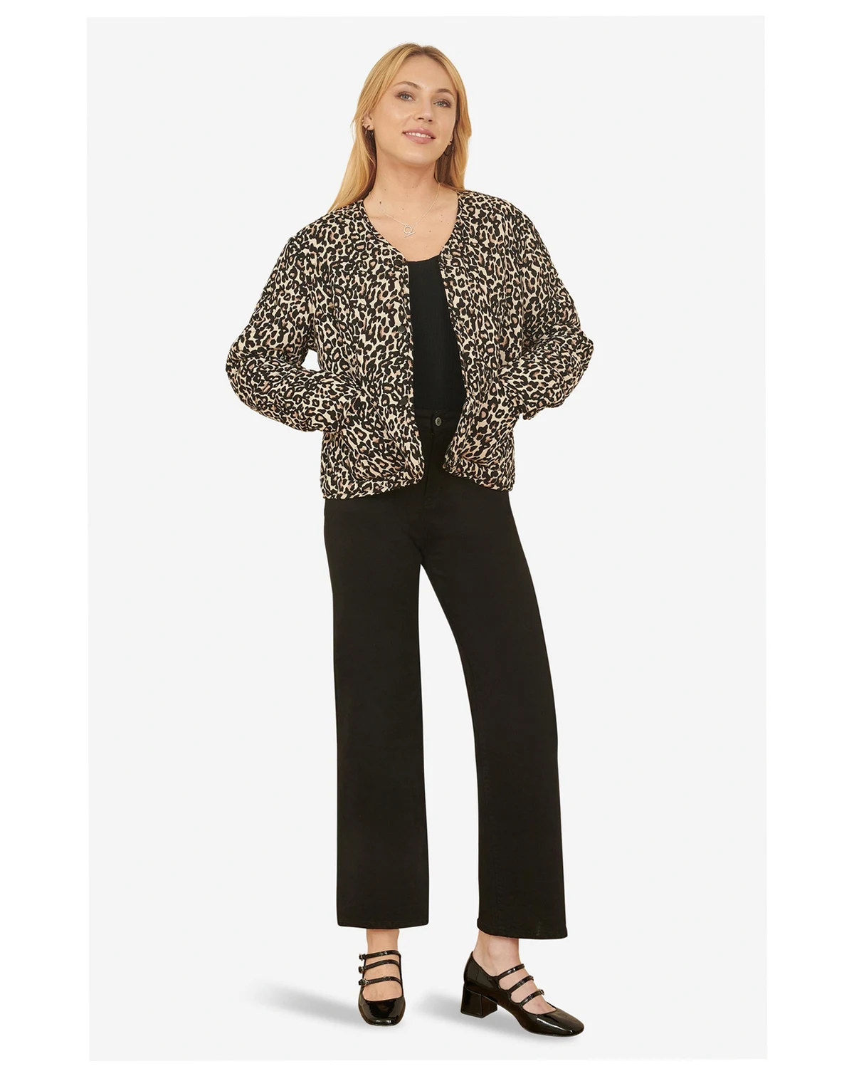 Women's Leopard Print Round Neck Boxy Jacket