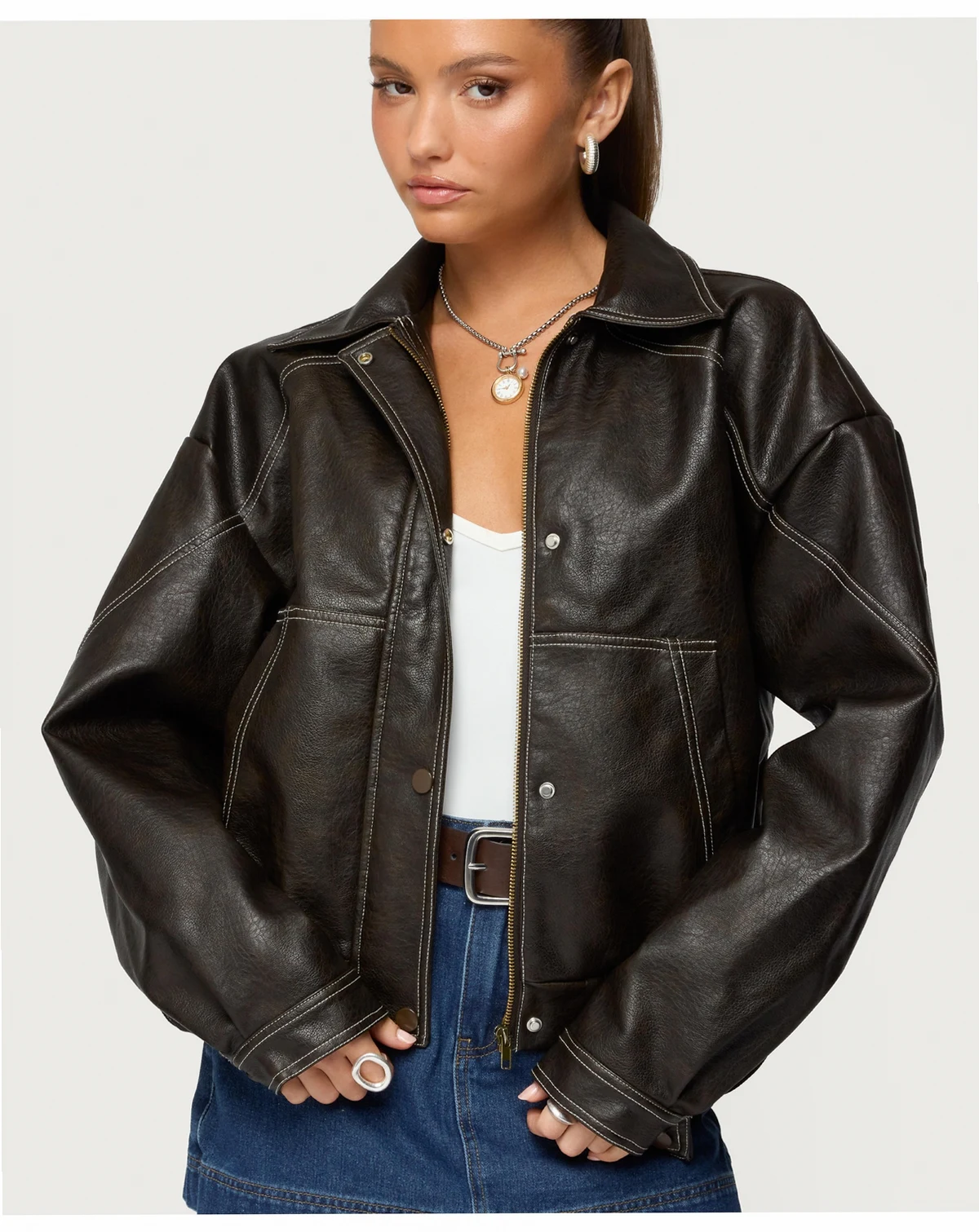 Women's Jaxson Oversized Faux Leather Bomber Jacket