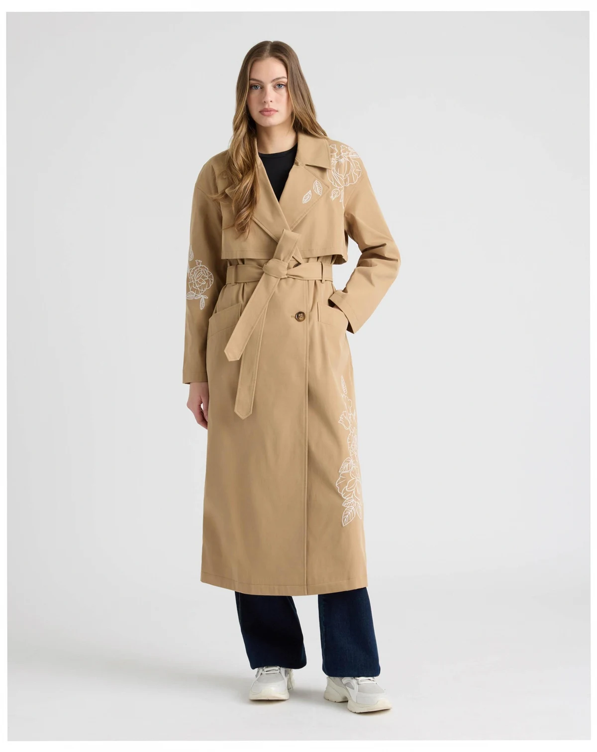 Women's Trench Coat with Embroideries