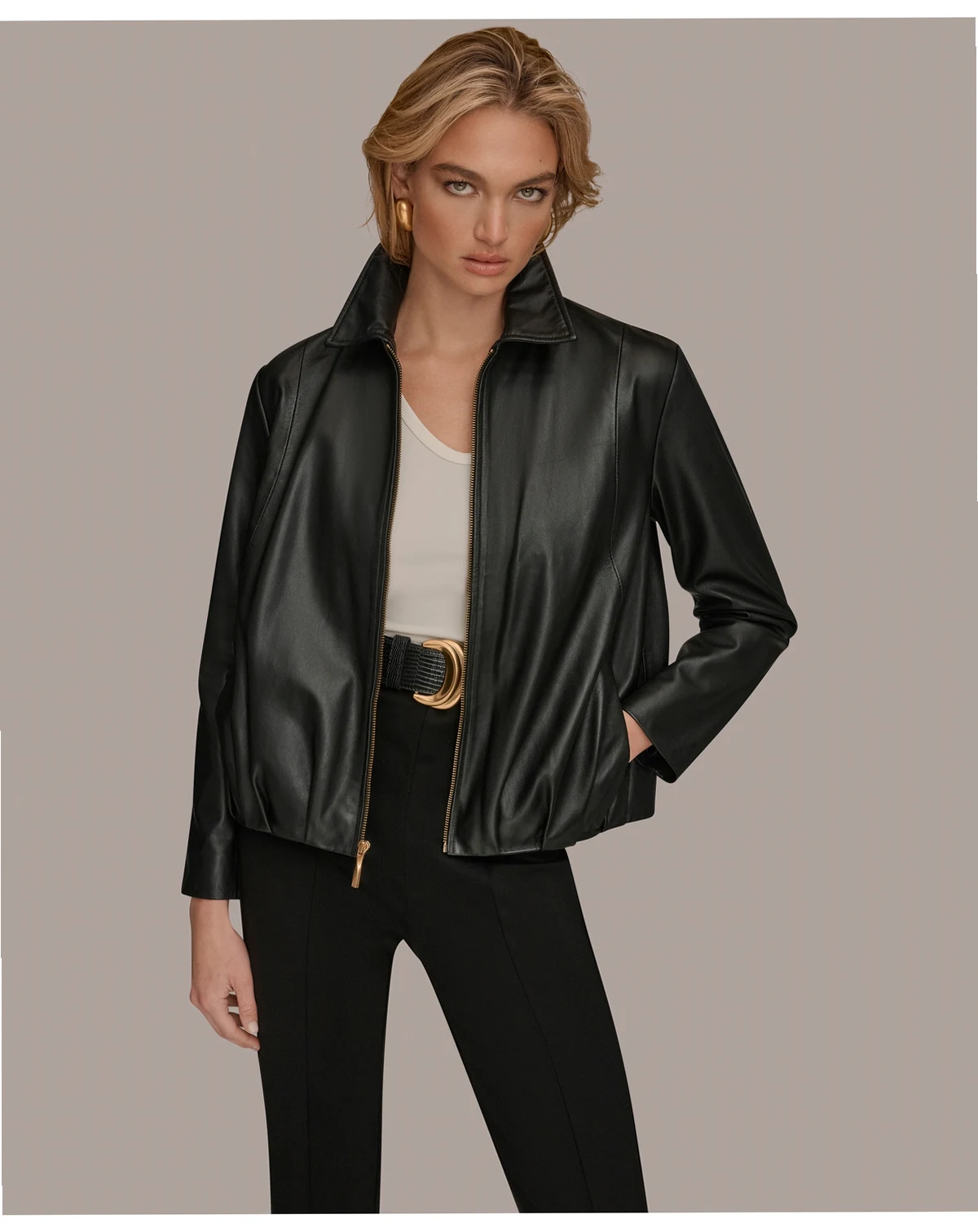 Women's Leather Bomber Jacket
