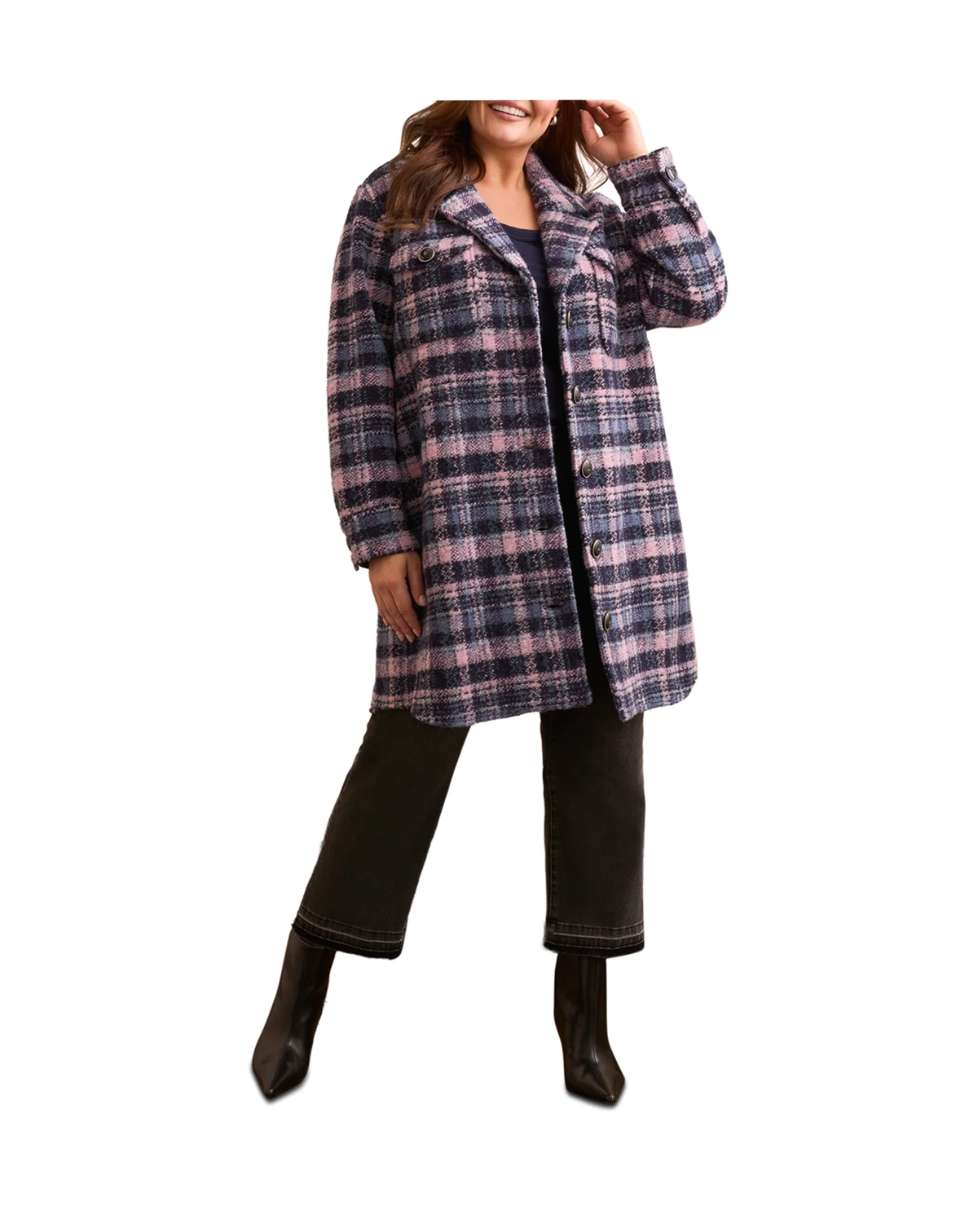 Plus Size Plaid Notch Collar Shirt Jacket