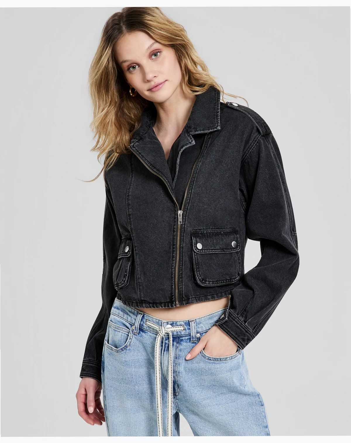 Women's Denim Zip-Front Moto Jacket, Macy's Exclusive