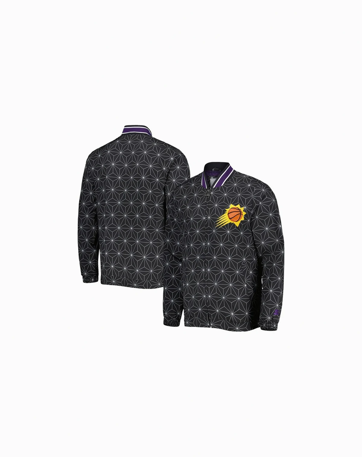Men's Black Phoenix Suns In-Field Play Fashion Satin Full-Zip Varsity Jacket