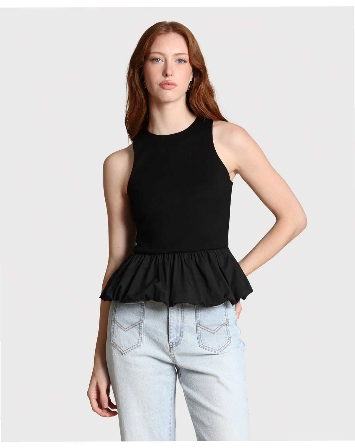 Women's Peplum Crew Neck Tank Top