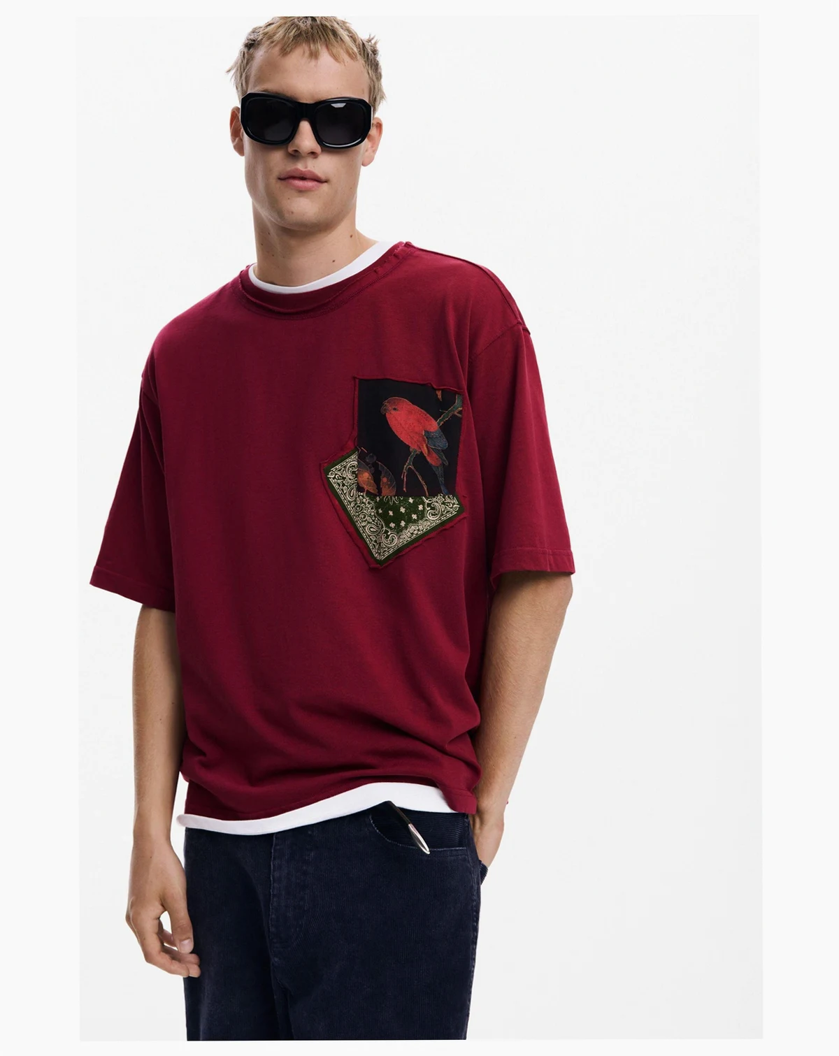 Men's T-shirt with bird patches