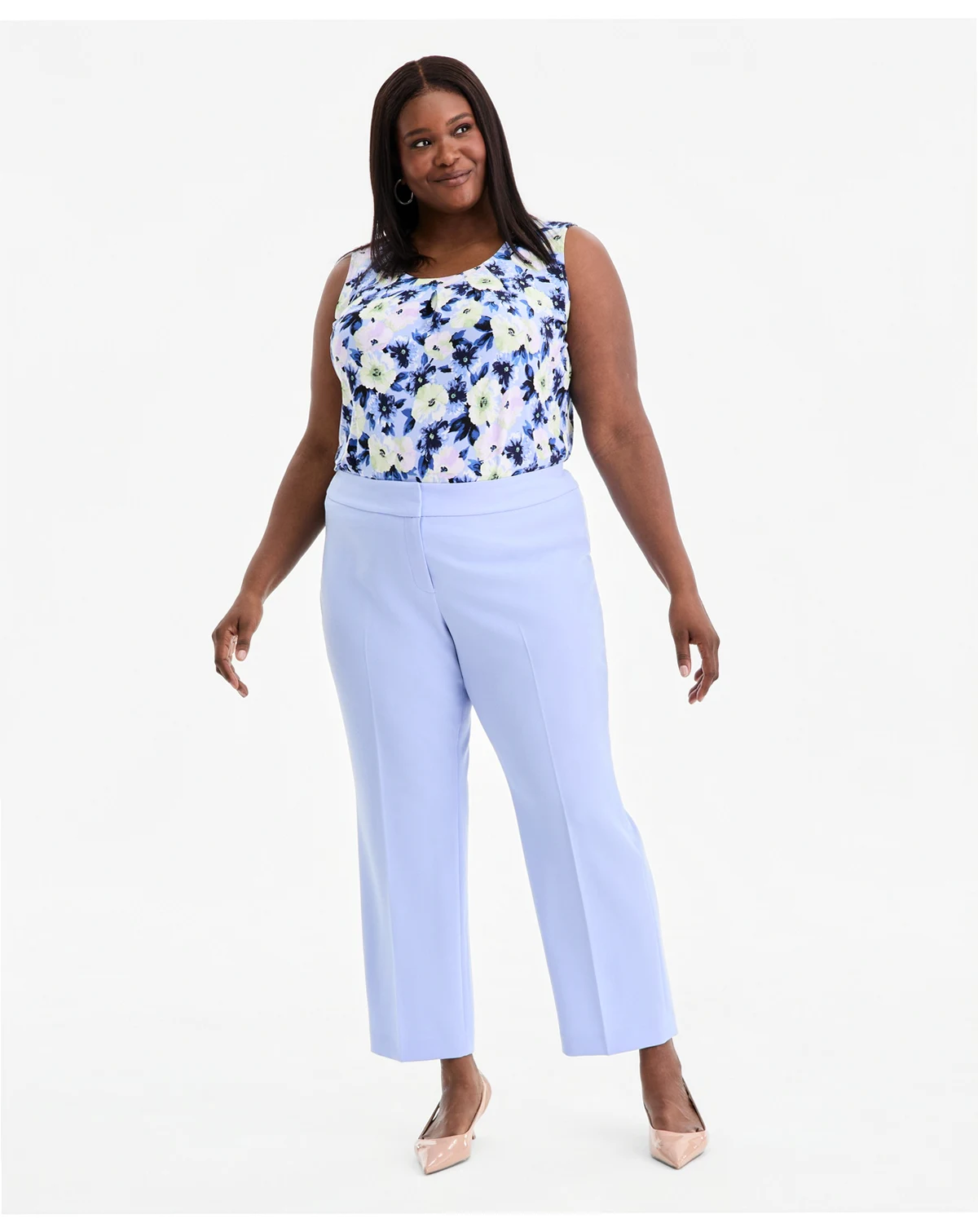 Plus Size Stretch Crepe Flat-Front Trousers