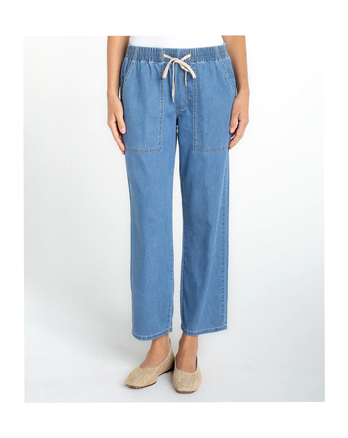 Women's Mid Rise Easy Crop Linen Denim Pants