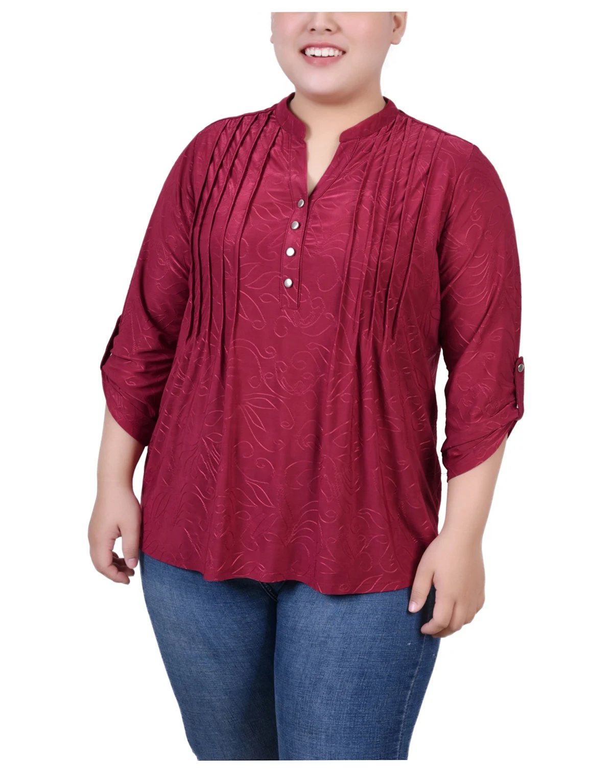 Plus Size 3/4 Roll Tab Pullover Top