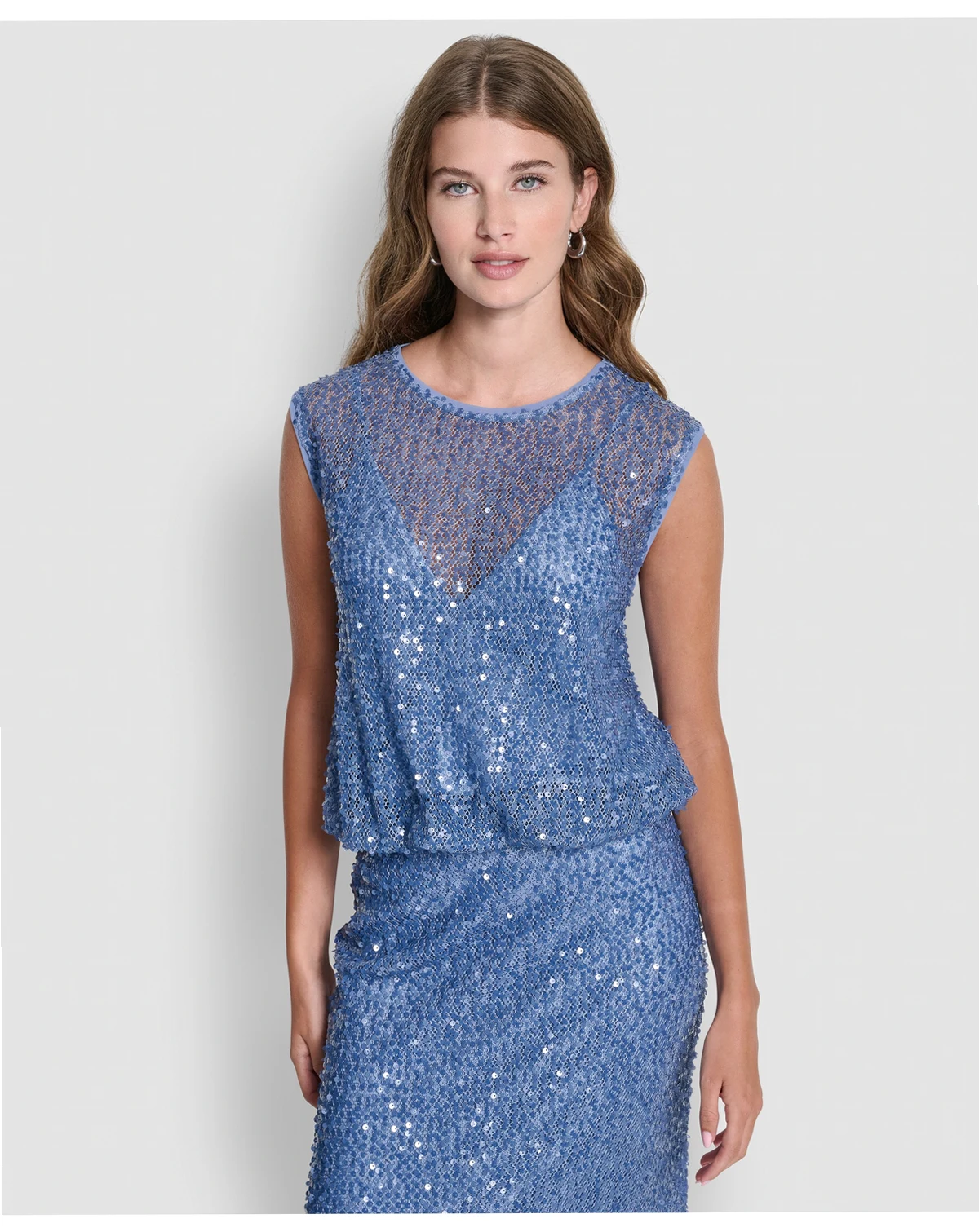 Women's Sleeveless Bubble Hem Sequin Knit Top