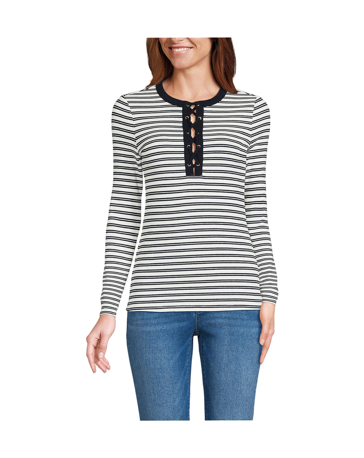 Women's Polished Rib Tie Henley Top