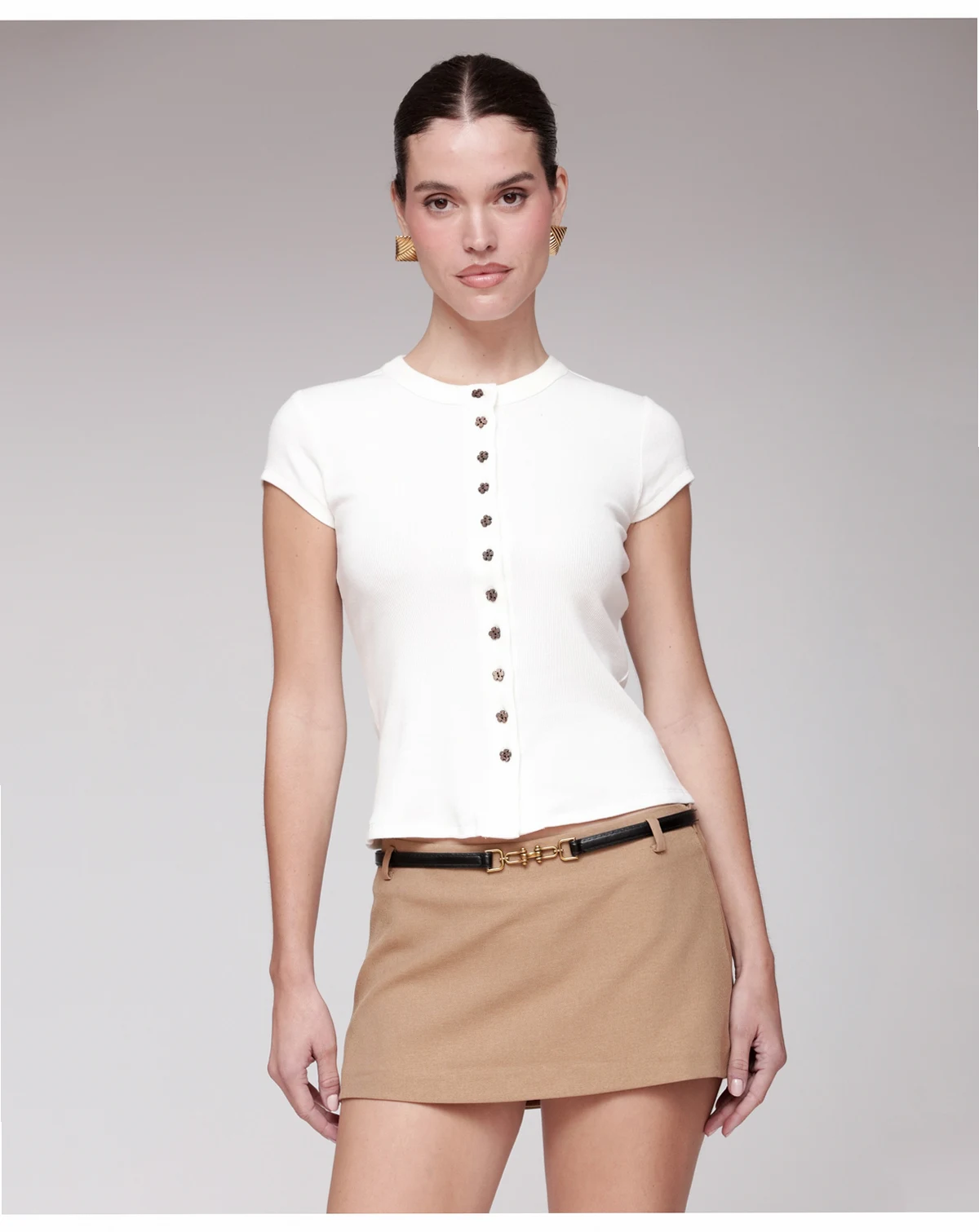 Women's Button-Front Crew Neck Top