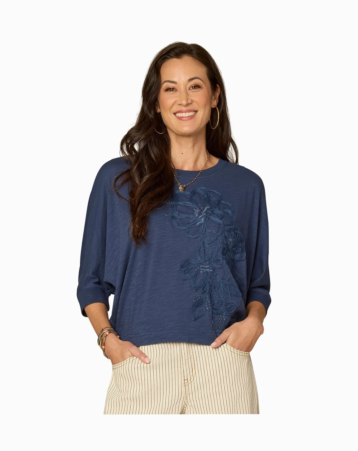 Women's Embroidered Crew Neck Top