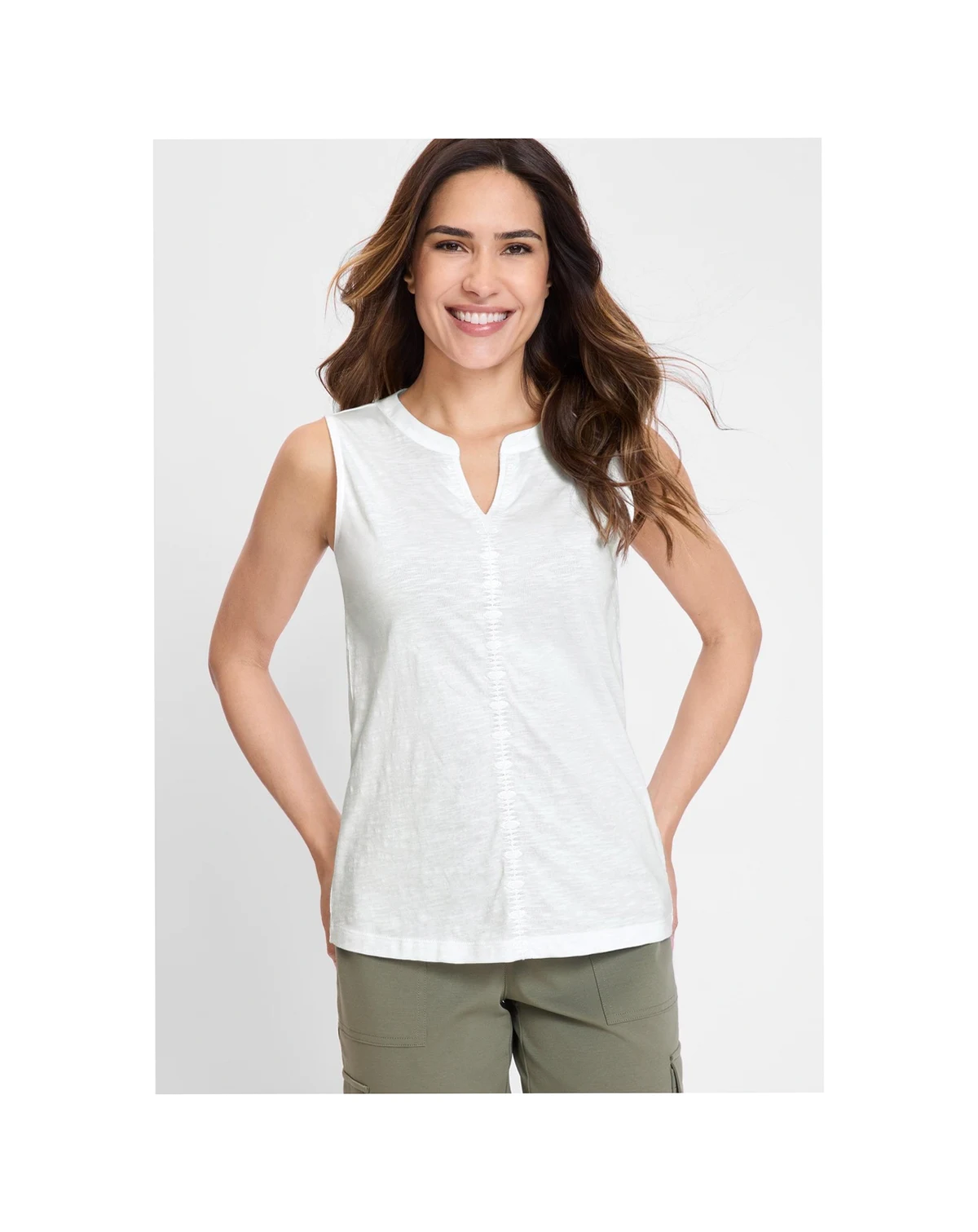 Women's Sleeveless Embroidered Detail Top