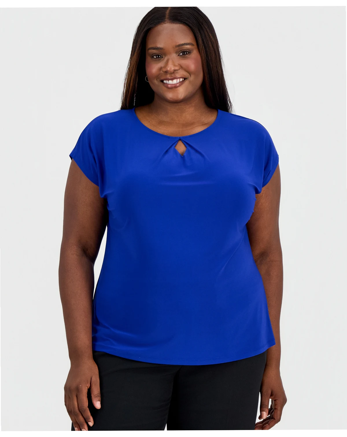 Plus Size Diamond-Neck Short-Sleeve Top