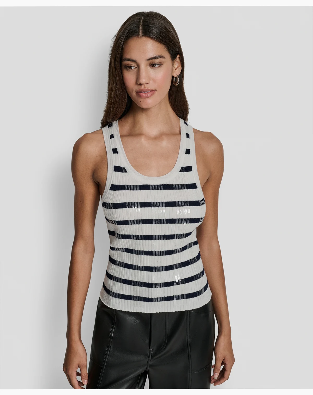 Women's Sleeveless Sequin & Stripe Scoop Neck Tank Top