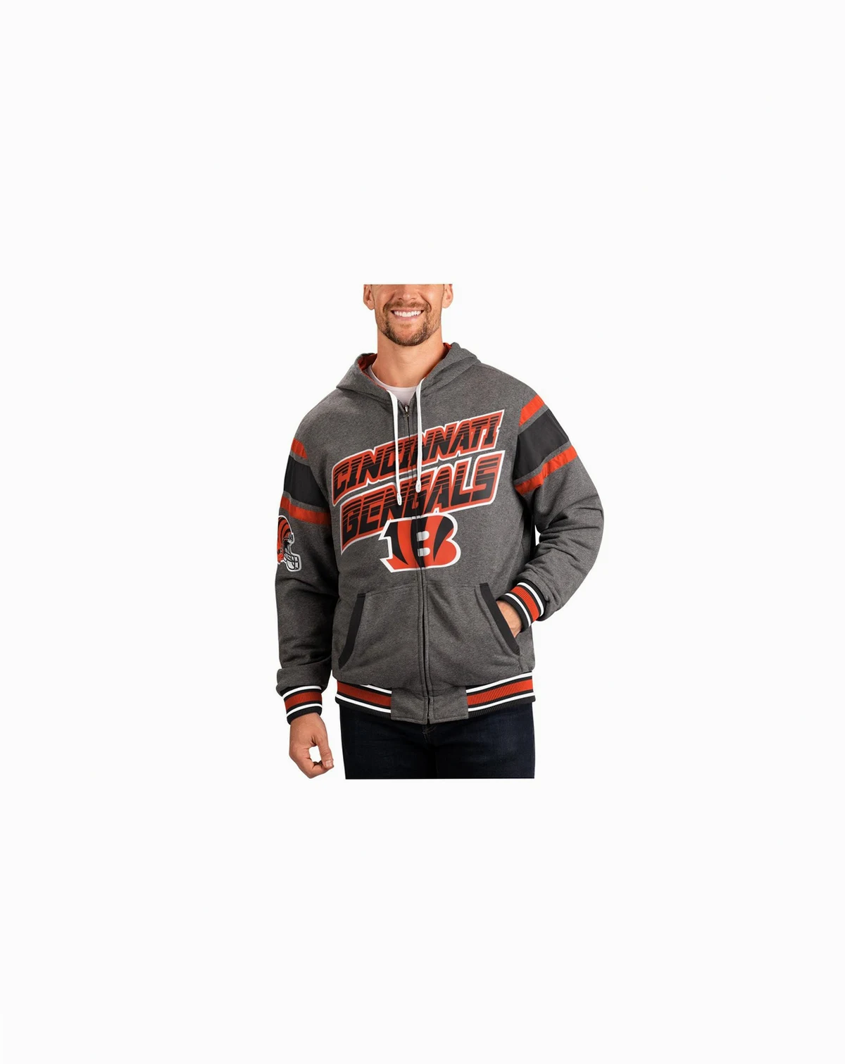 Men's Black, Gray Cincinnati Bengals Extreme Full Back Reversible Hoodie Full-Zip Jacket