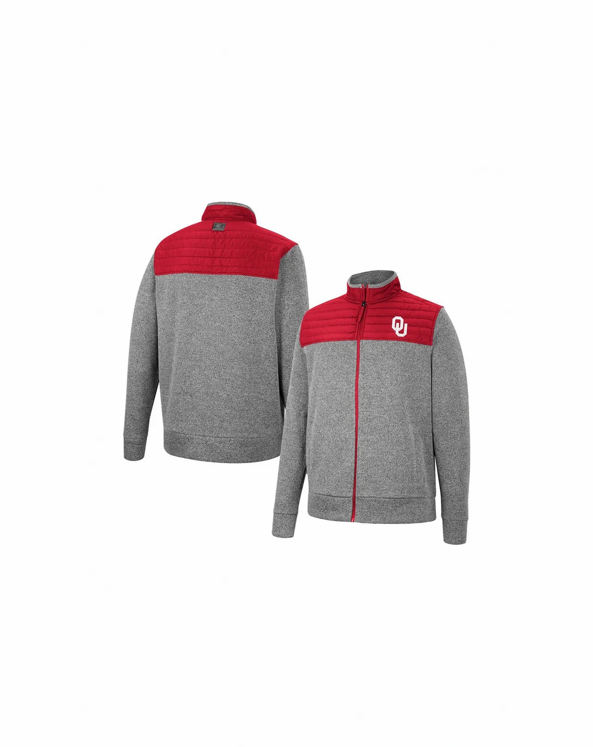Men's Gray, Cardinal Oklahoma Sooners Putter Herringbone Full-Zip Jacket