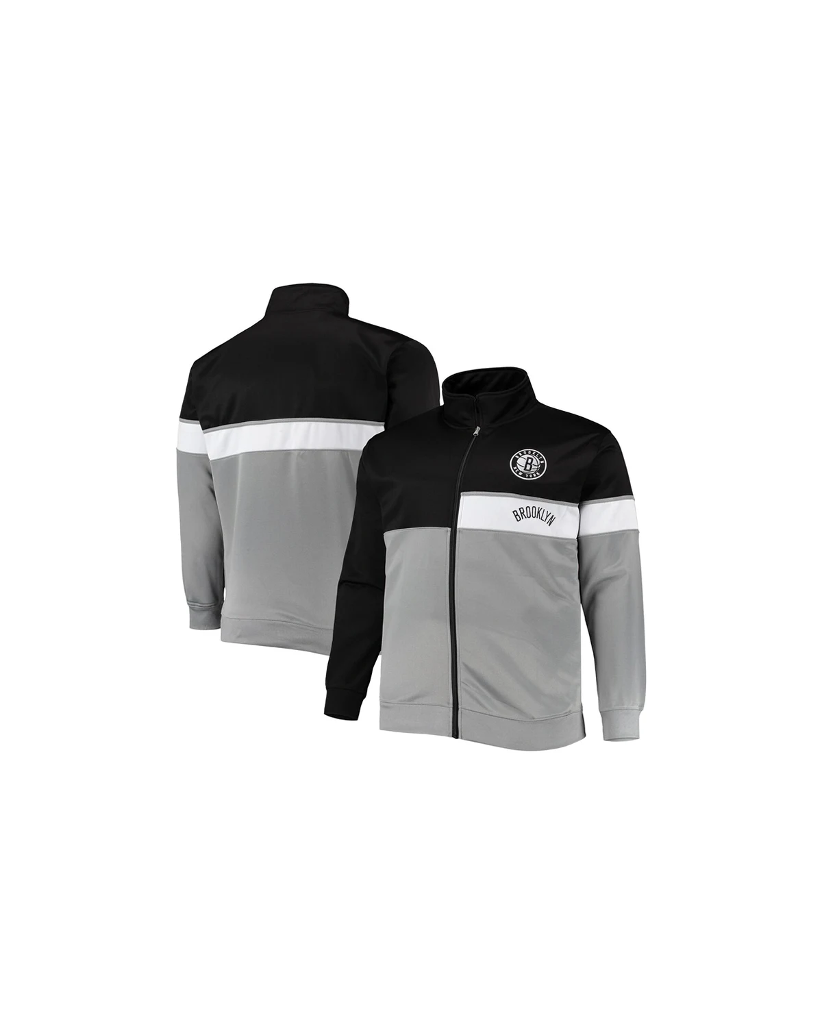 Men's Black, Gray Brooklyn Nets Big and Tall Pieced Body Full-Zip Track Jacket