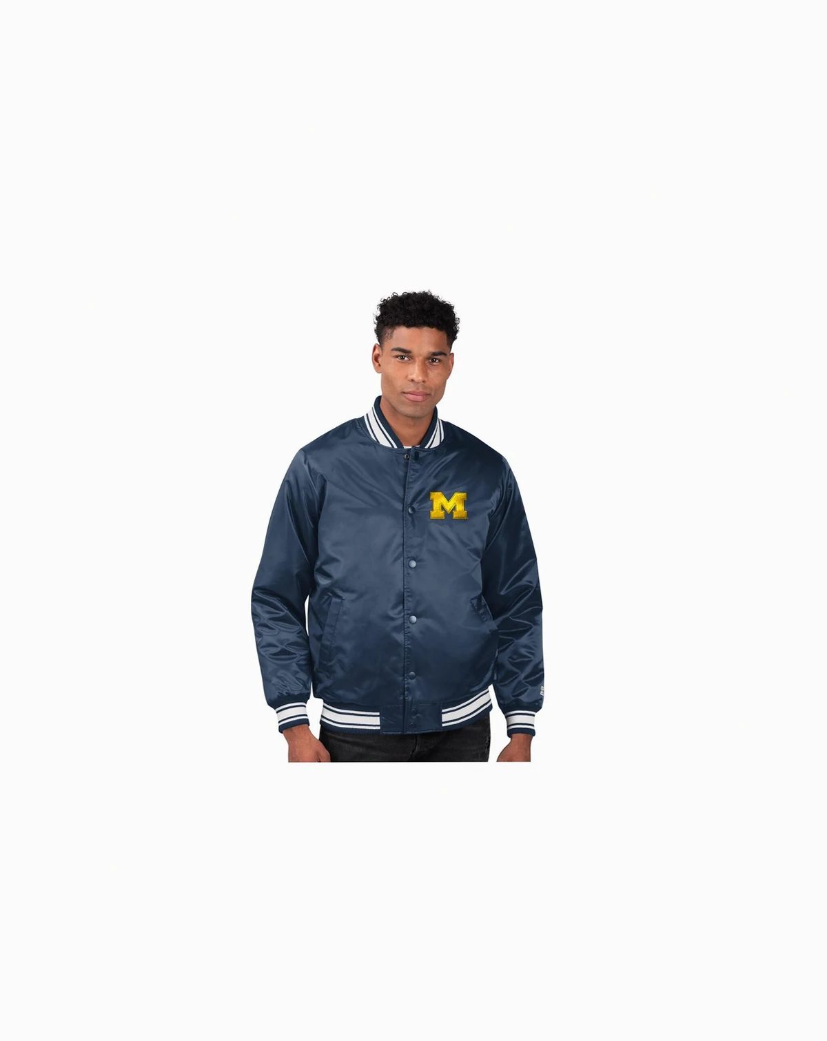 Men's Navy Michigan Wolverines Core Satin Varsity Full-Snap Jacket