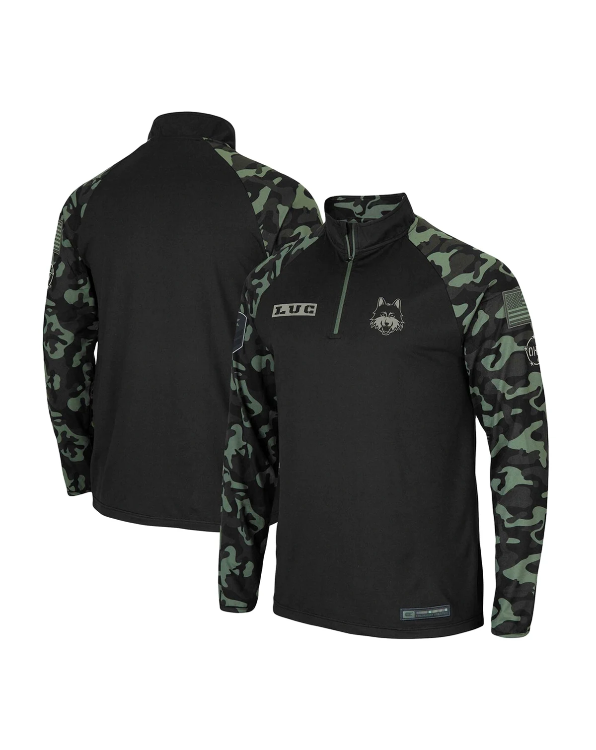 Men's Black Loyola Chicago Ramblers OHT Military-Inspired Appreciation Take Flight Raglan Quarter-Zip Jacket